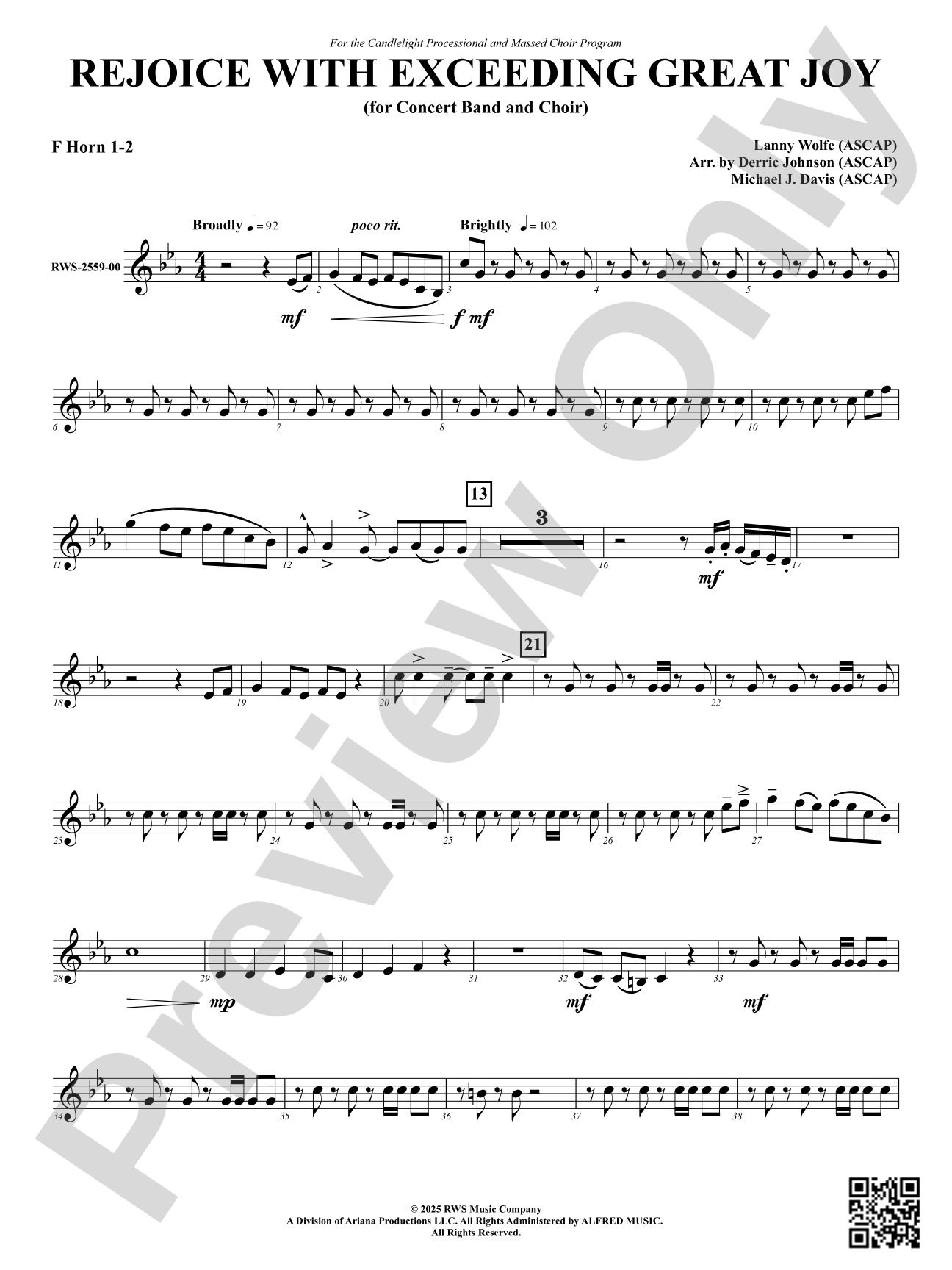 Rejoice With Exceeding Great Joy (for Concert Band and Choir): 1st & 2nd F Horn