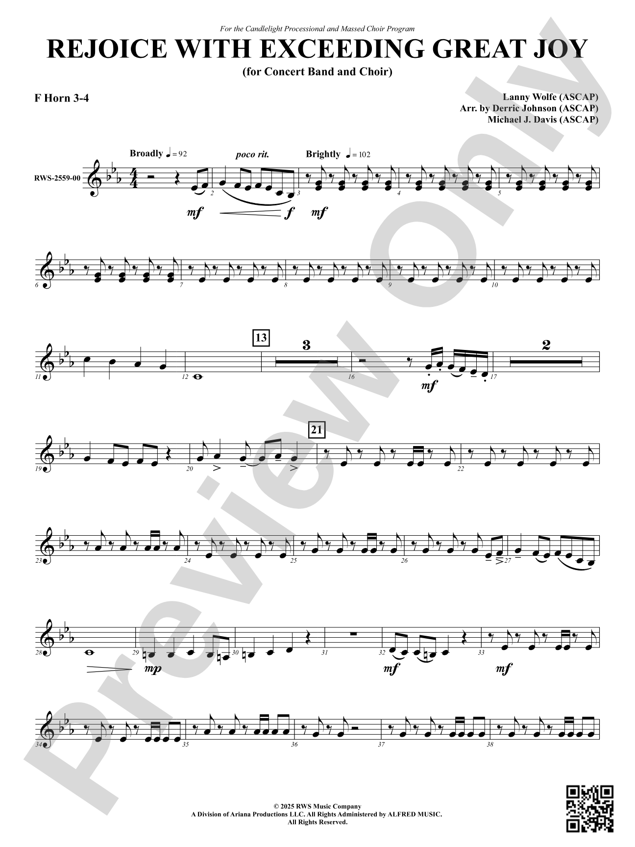 Rejoice With Exceeding Great Joy (for Concert Band and Choir): 3rd & 4th F Horn