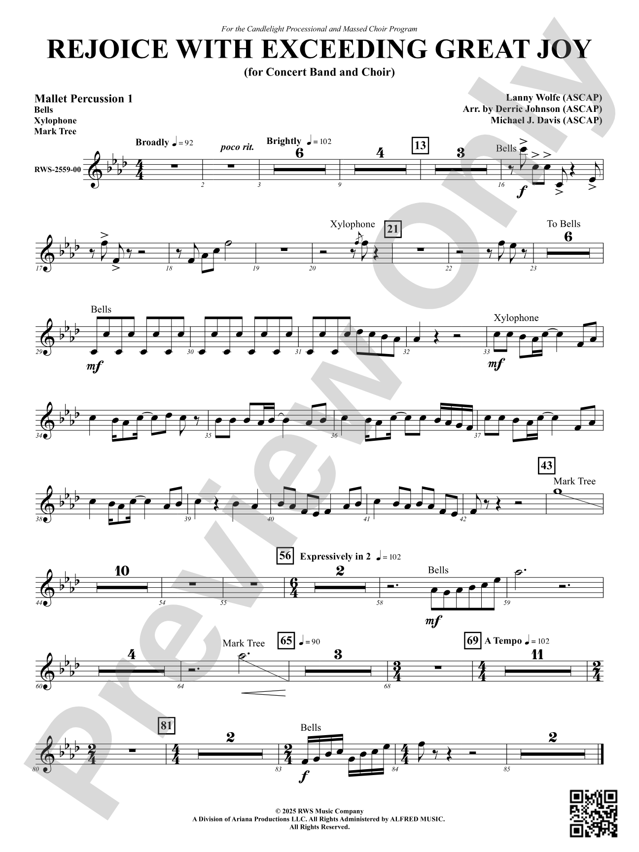 Rejoice With Exceeding Great Joy (for Concert Band and Choir): 1st Mallet Percussion