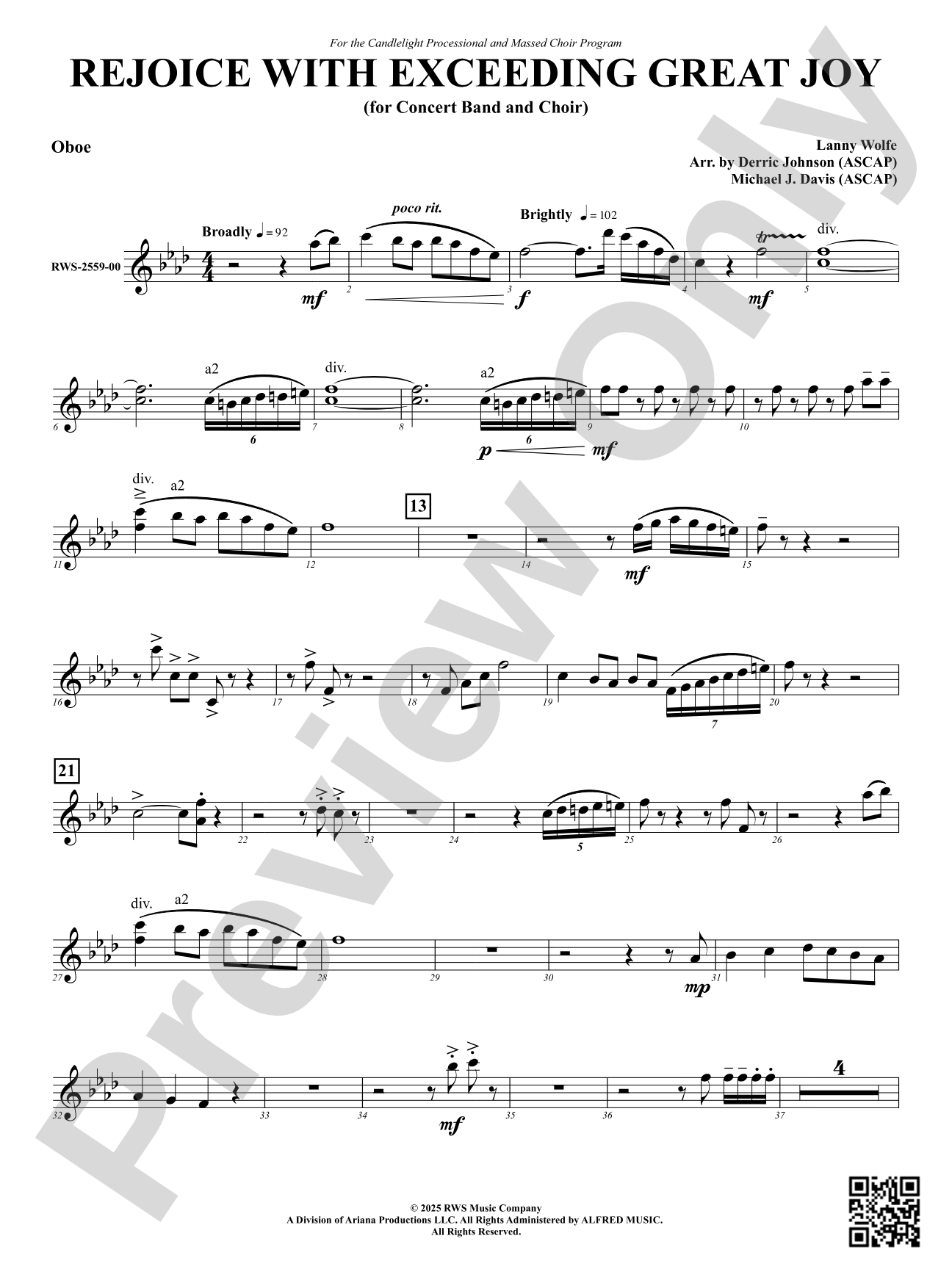 Rejoice With Exceeding Great Joy (for Concert Band and Choir): Oboe