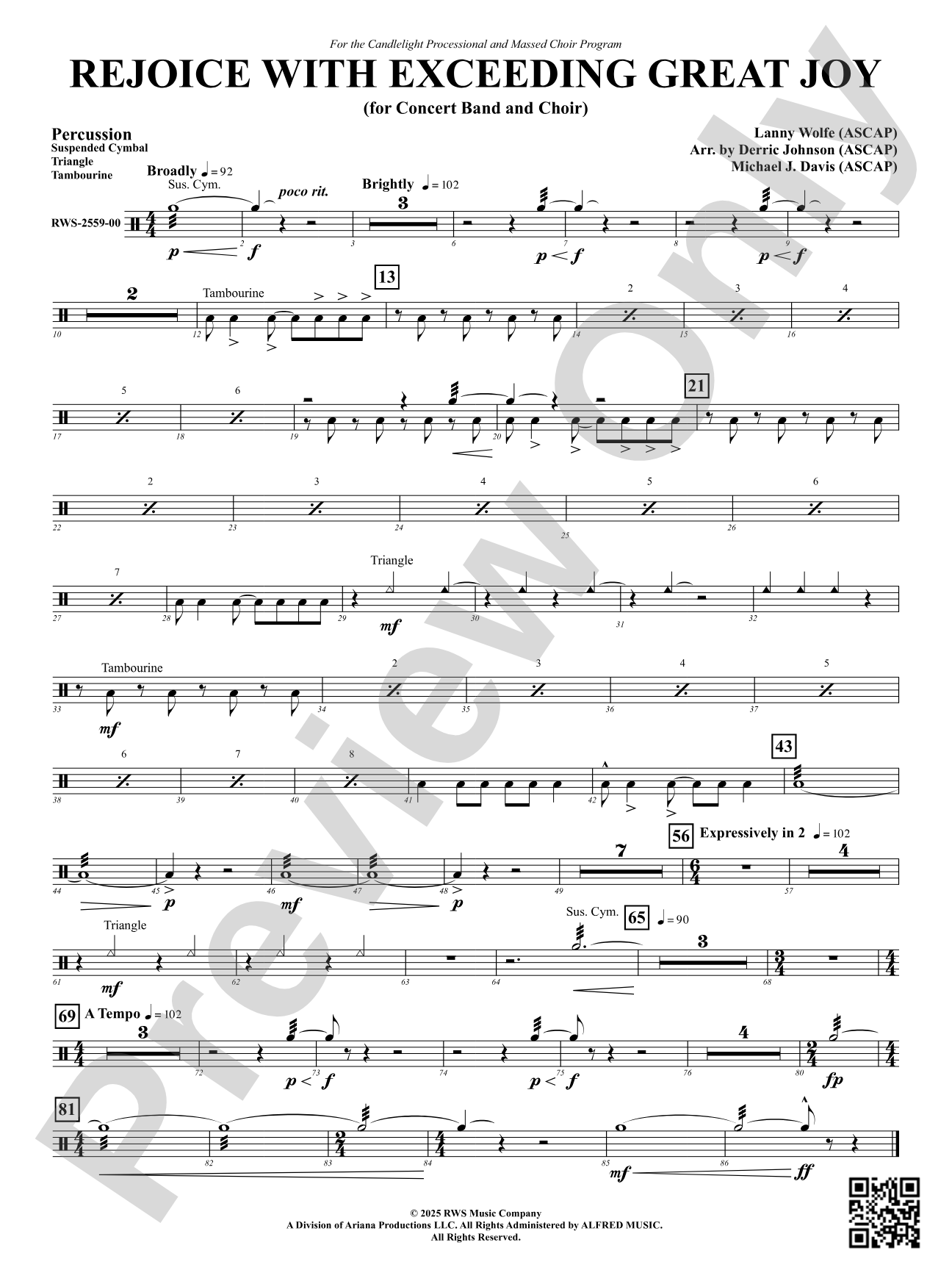 Rejoice With Exceeding Great Joy (for Concert Band and Choir): 1st Percussion