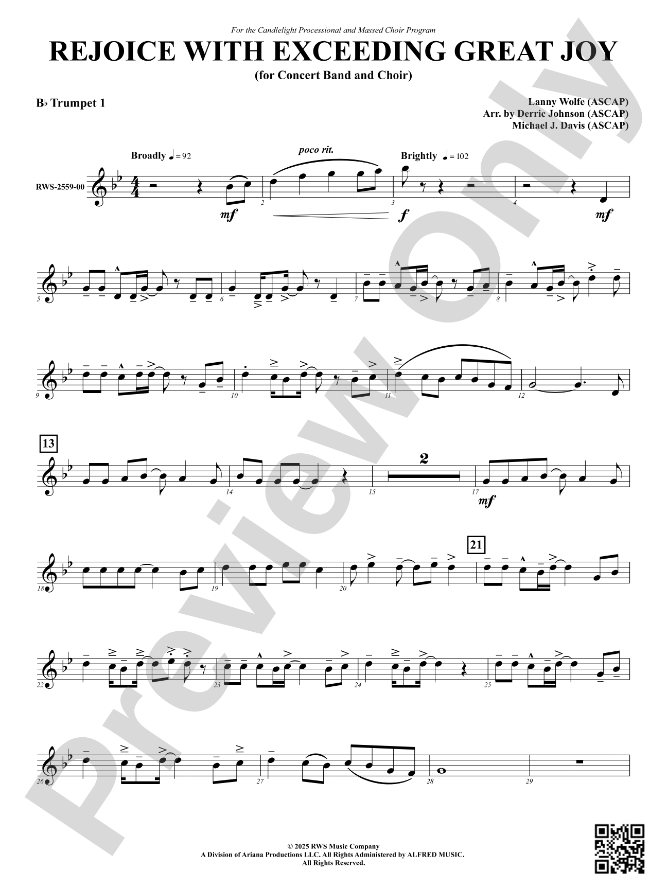 Rejoice With Exceeding Great Joy (for Concert Band and Choir): 1st B-flat Trumpet
