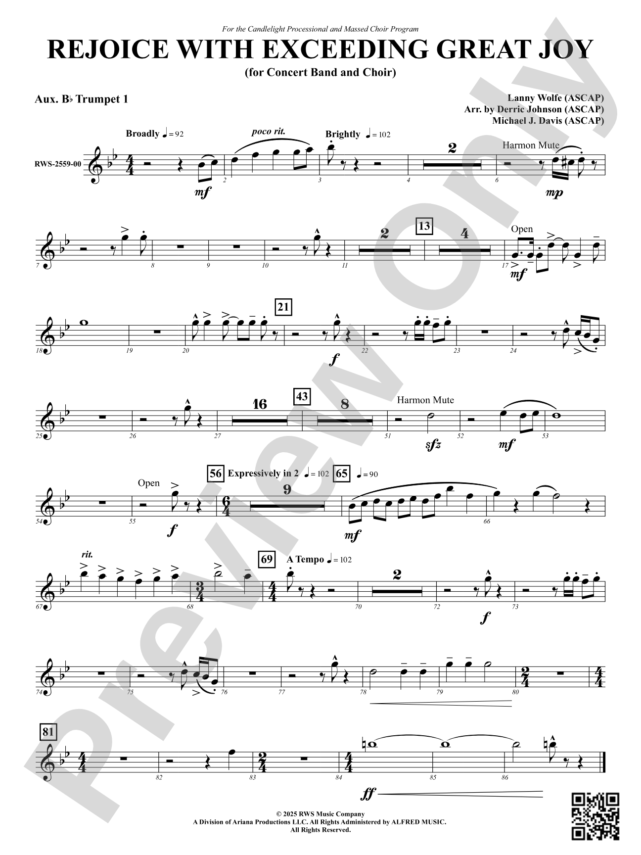 Rejoice With Exceeding Great Joy (for Concert Band and Choir): 1st Aux. B-flat Trumpet