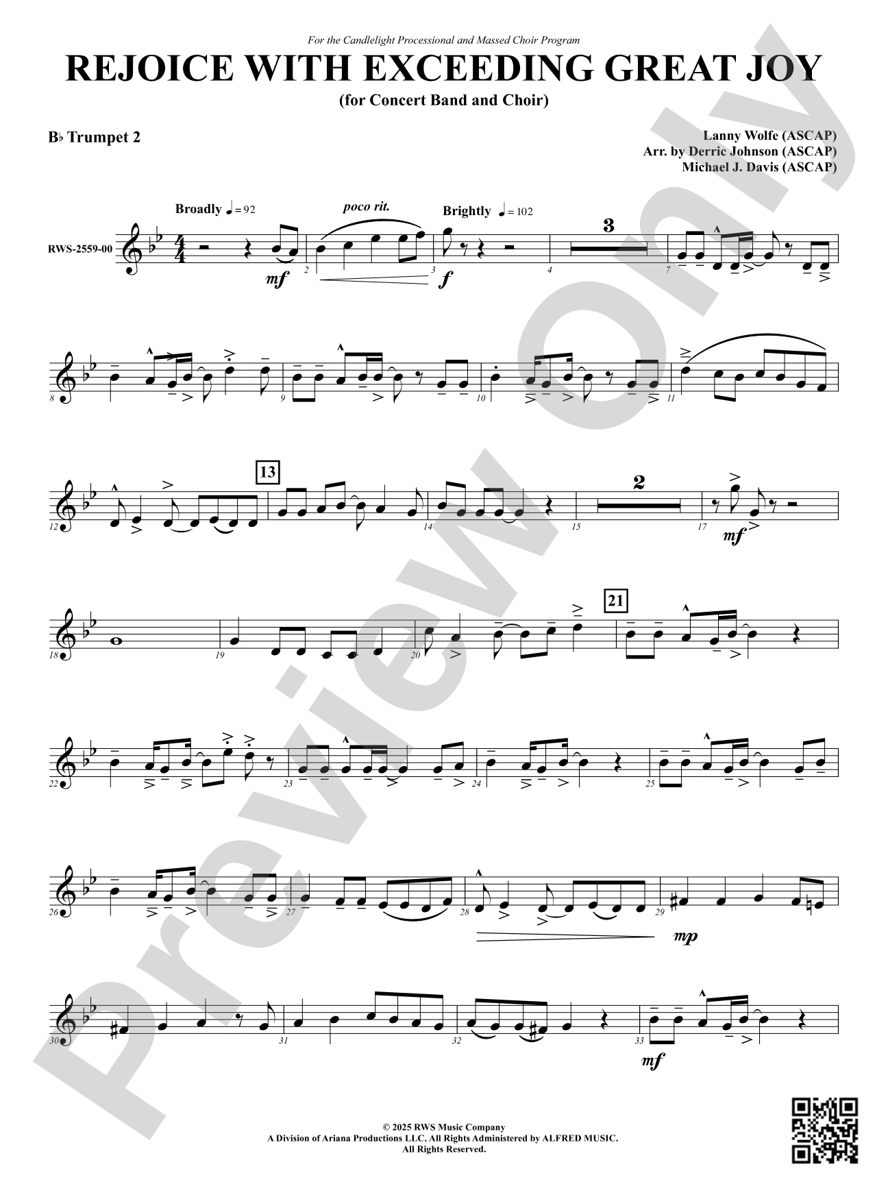 Rejoice With Exceeding Great Joy (for Concert Band and Choir): 2nd B-flat Trumpet