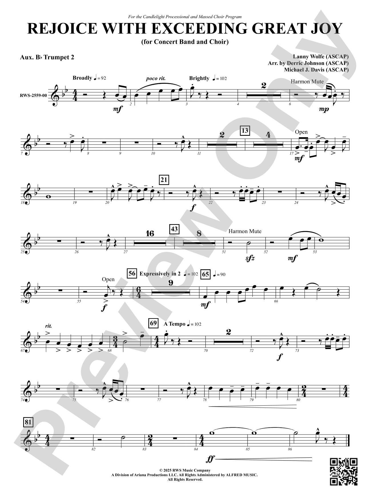 Rejoice With Exceeding Great Joy (for Concert Band and Choir): 2nd Aux. B-flat Trumpet