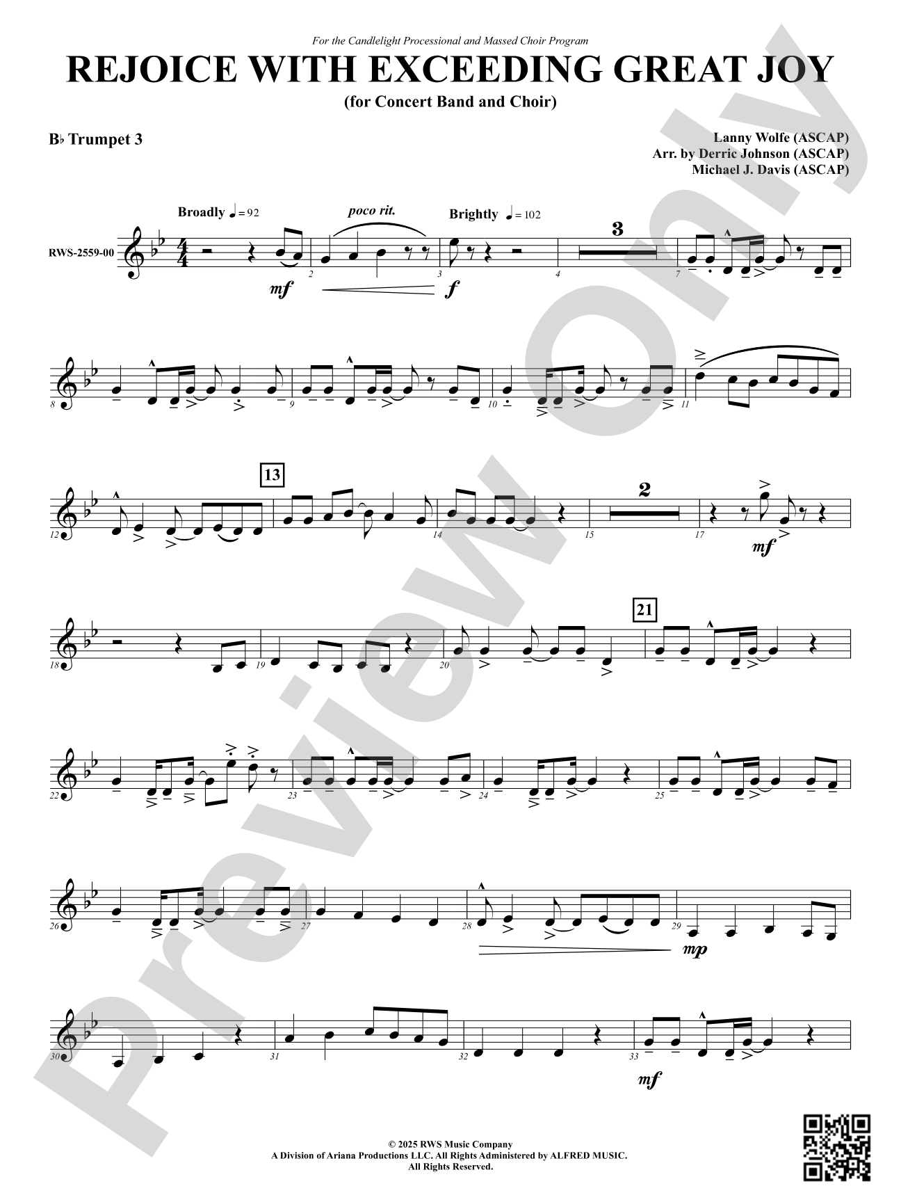 Rejoice With Exceeding Great Joy (for Concert Band and Choir): 3rd B-flat Trumpet