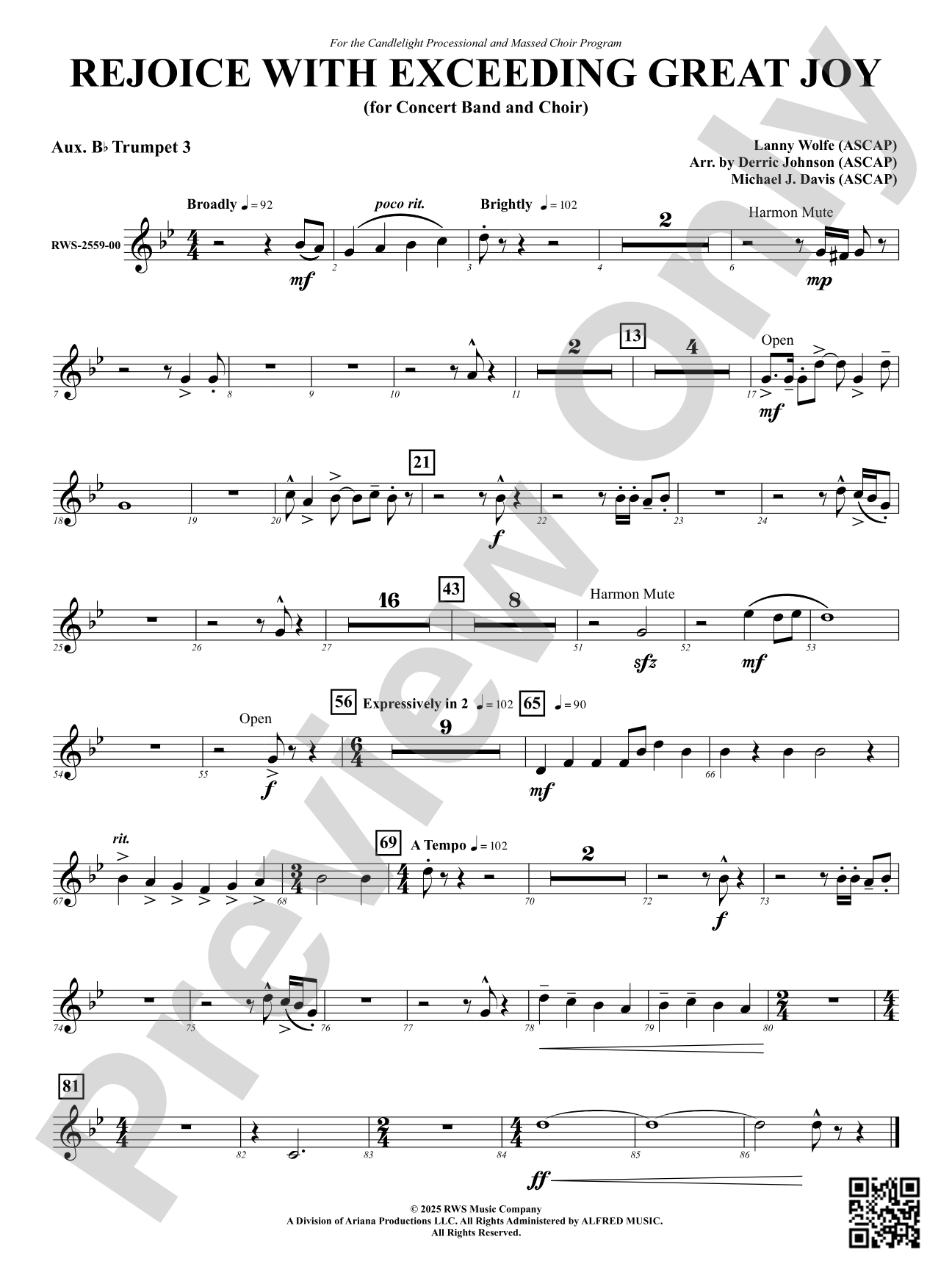Rejoice With Exceeding Great Joy (for Concert Band and Choir): 3rd Aux. B-flat Trumpet