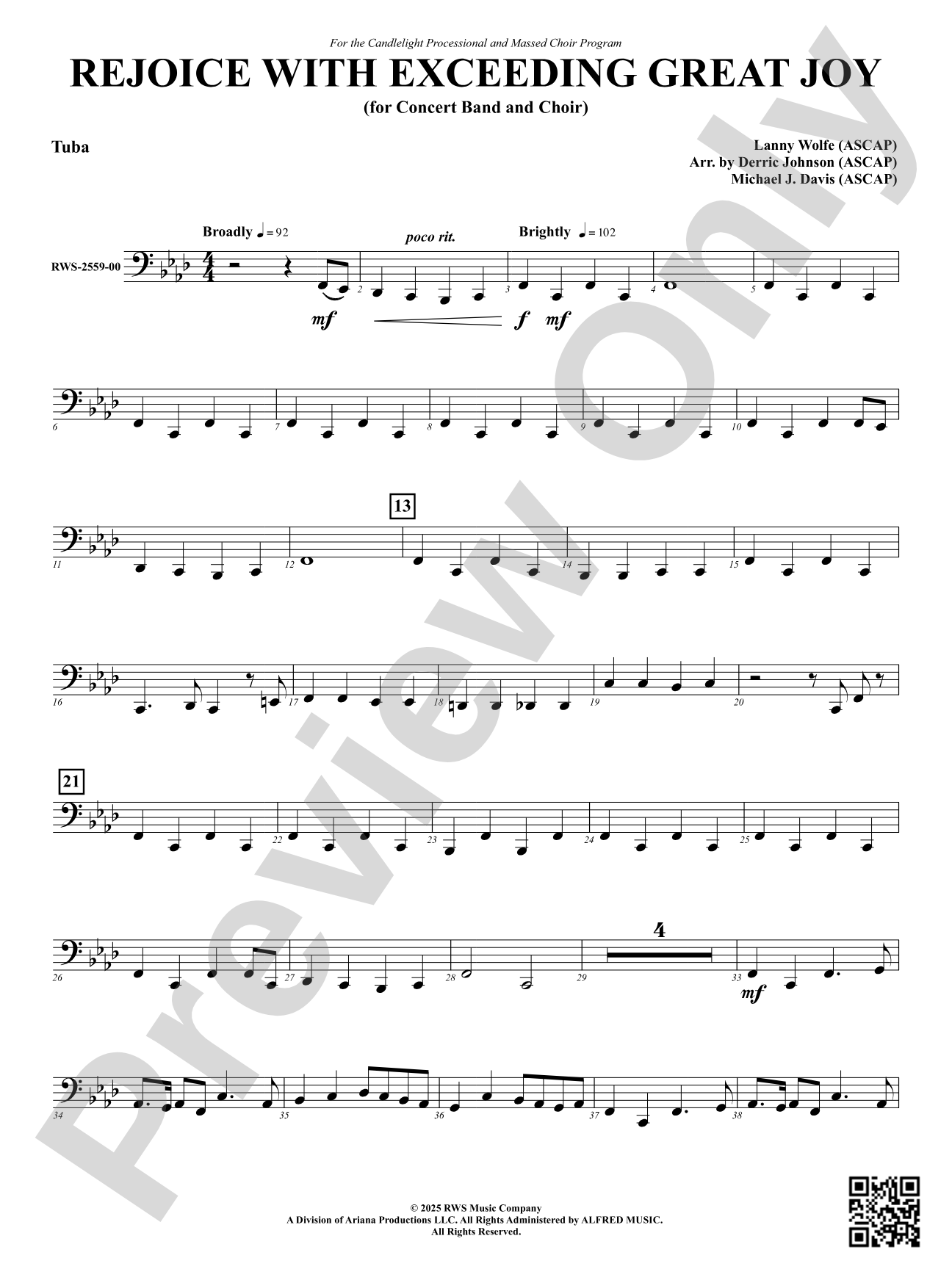 Rejoice With Exceeding Great Joy (for Concert Band and Choir): Tuba