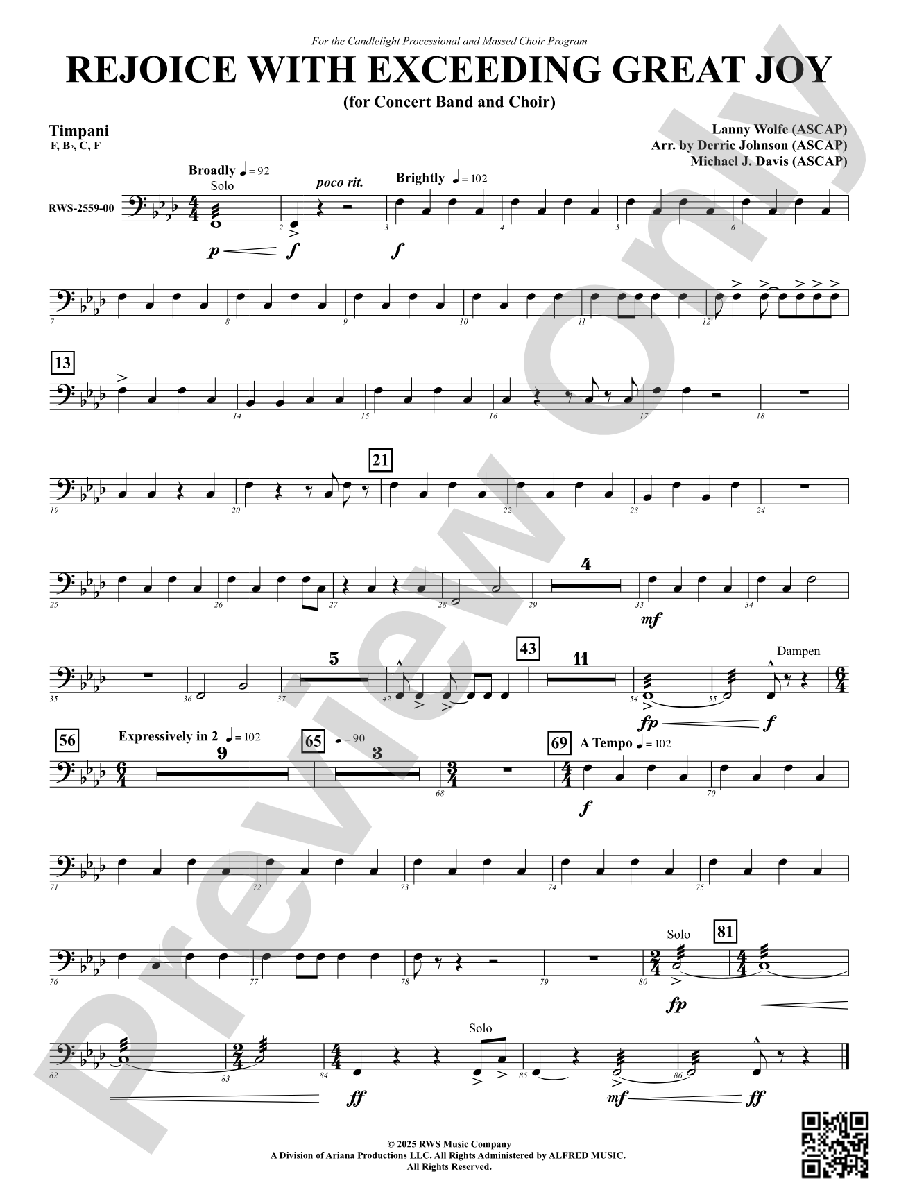 Rejoice With Exceeding Great Joy (for Concert Band and Choir): Timpani