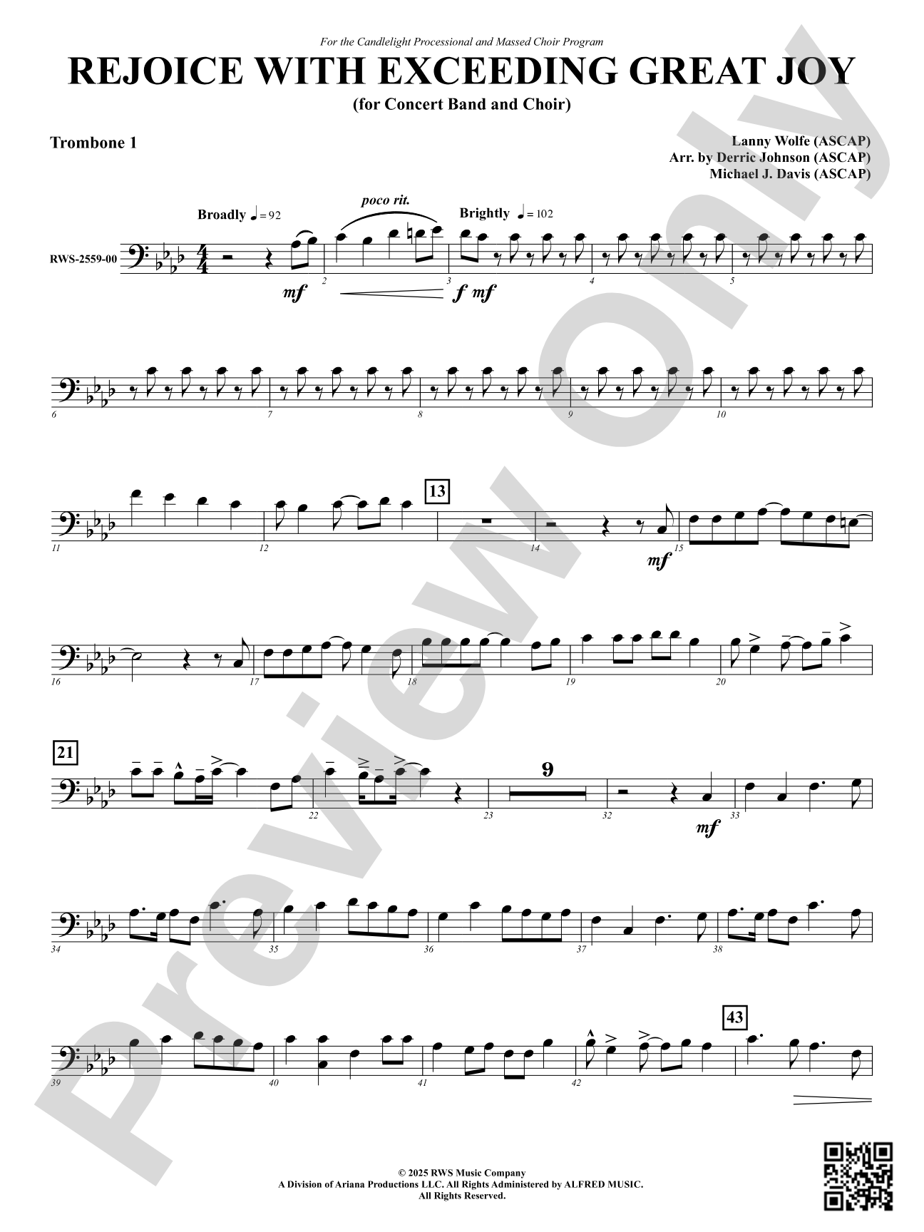Rejoice With Exceeding Great Joy (for Concert Band and Choir): 1st Trombone