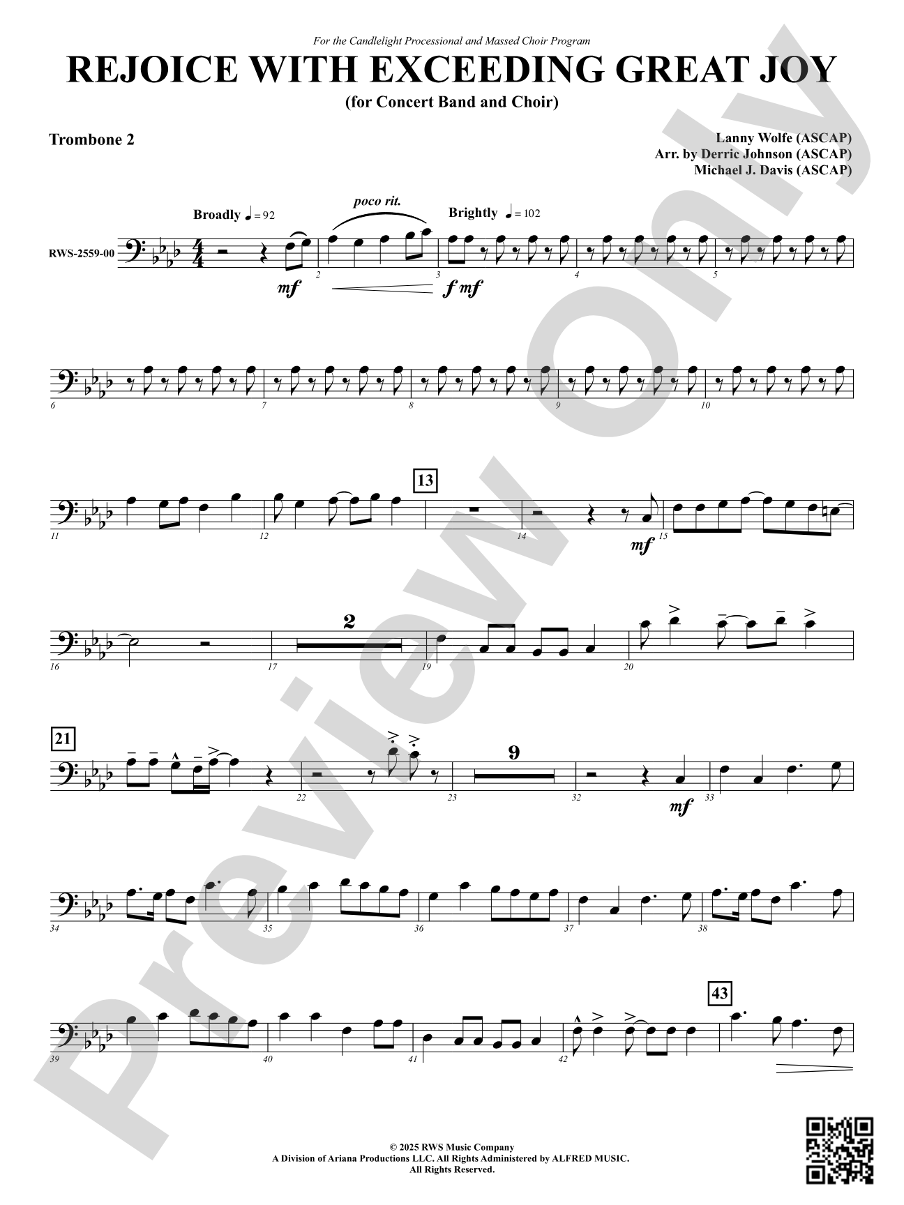 Rejoice With Exceeding Great Joy (for Concert Band and Choir): 2nd Trombone