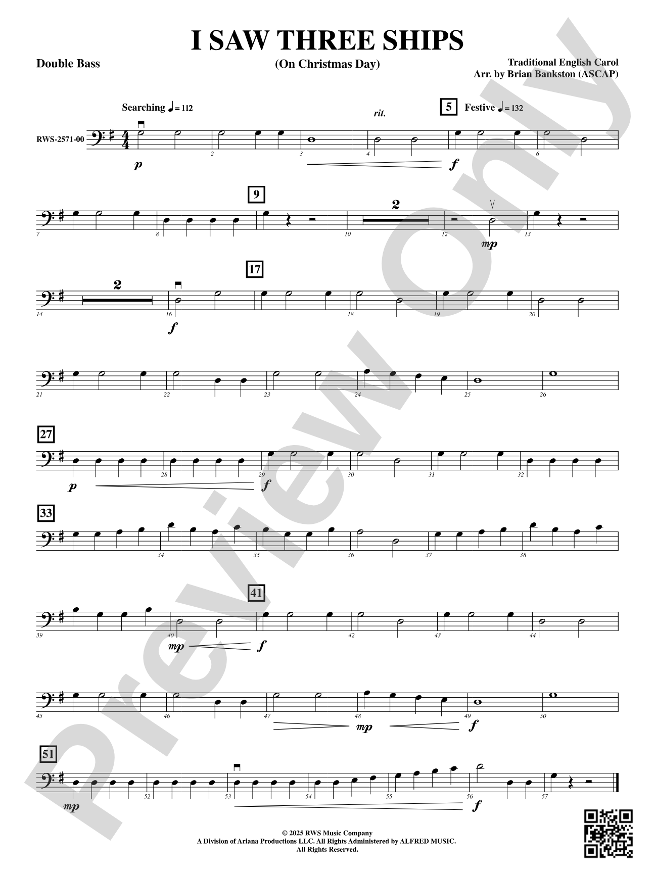 I Saw Three Ships (On Christmas Day): Double Bass