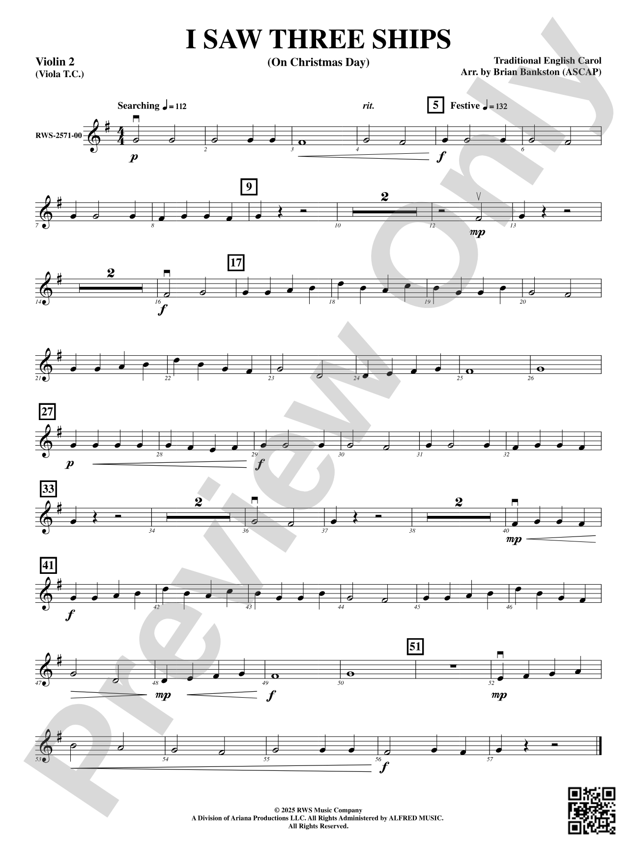 I Saw Three Ships (On Christmas Day): 2nd Violin (Viola T.C.)
