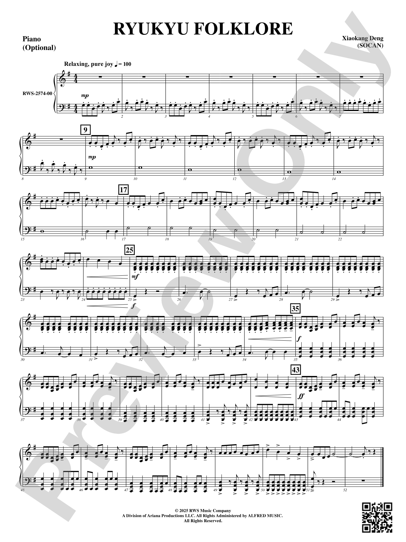 Ryukyu Folklore: Optional Piano Accompaniment
