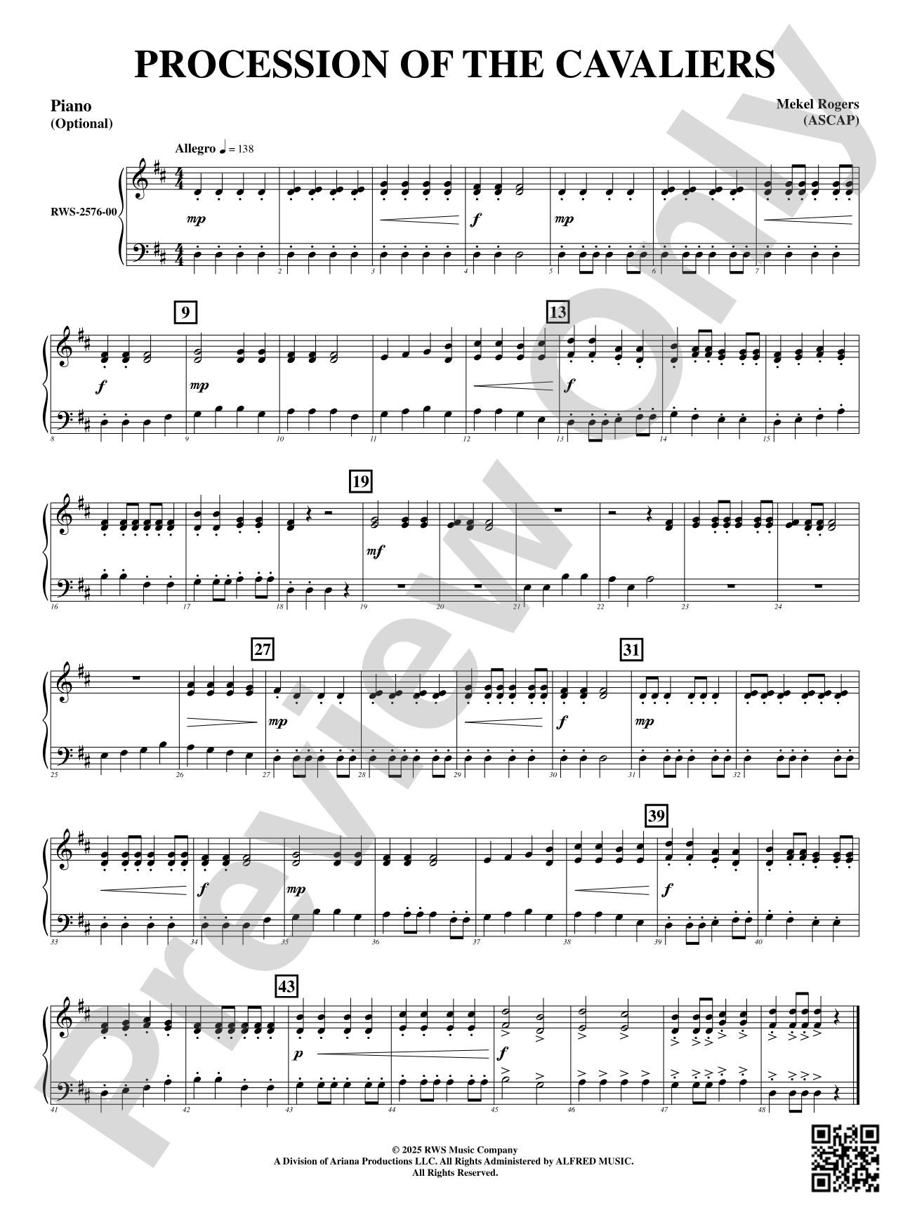 Procession Of The Cavaliers: Optional Piano Accompaniment