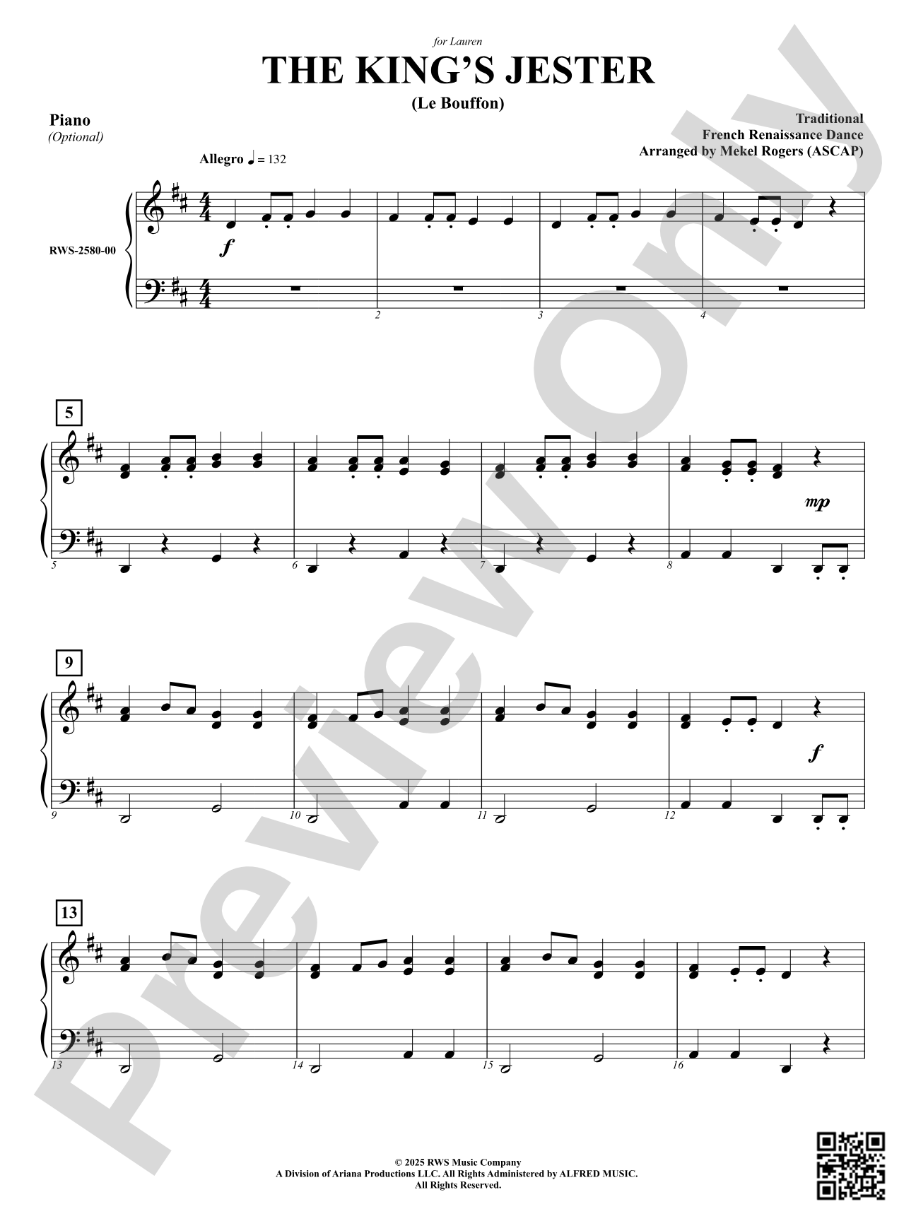 The King's Jester (Le Buffon): Optional Piano Accompaniment