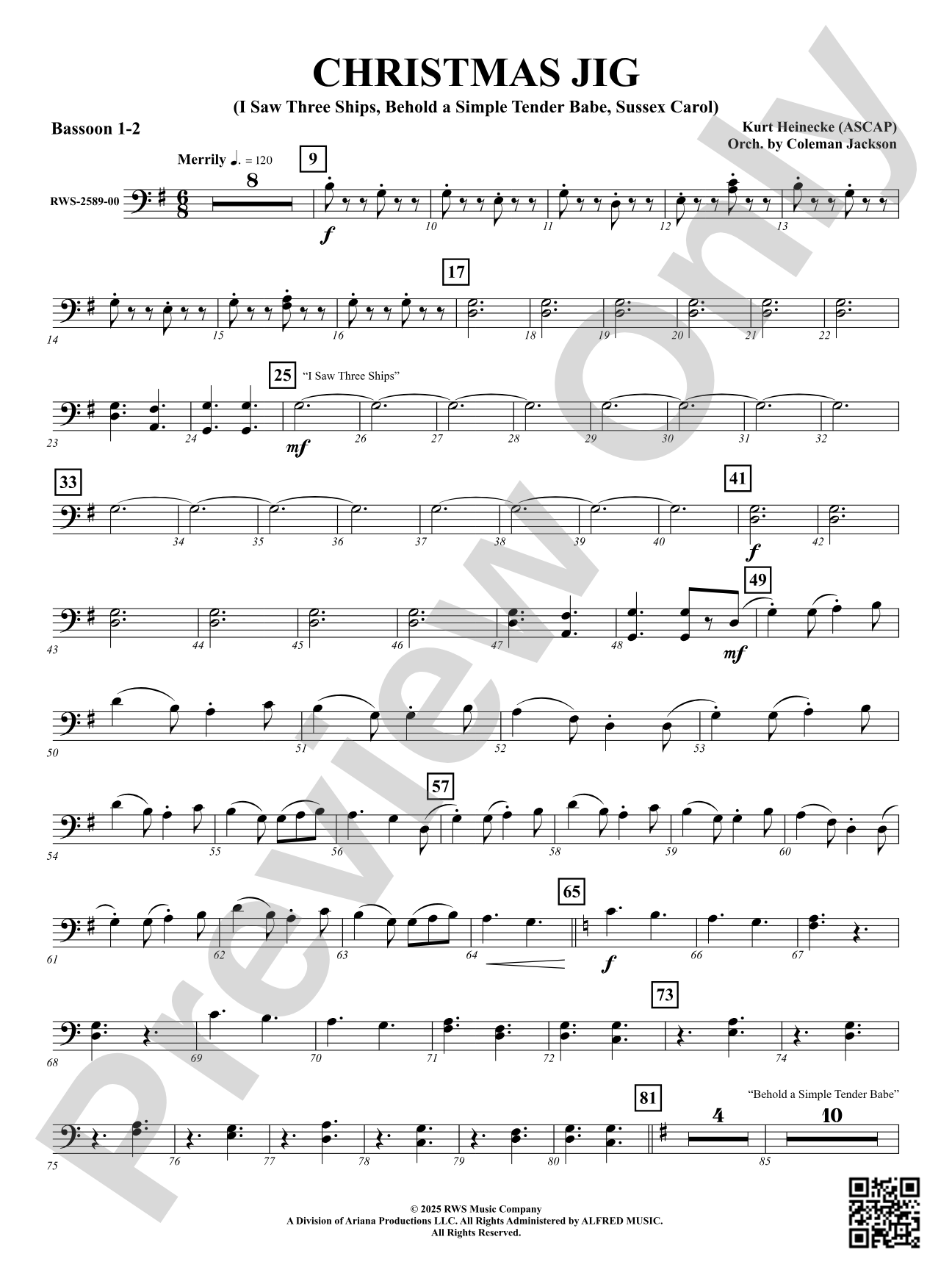 Christmas Jig (I Saw Three Ships, Behold a Simple Tender Babe, Sussex Carol): 1st & 2nd Bassoon
