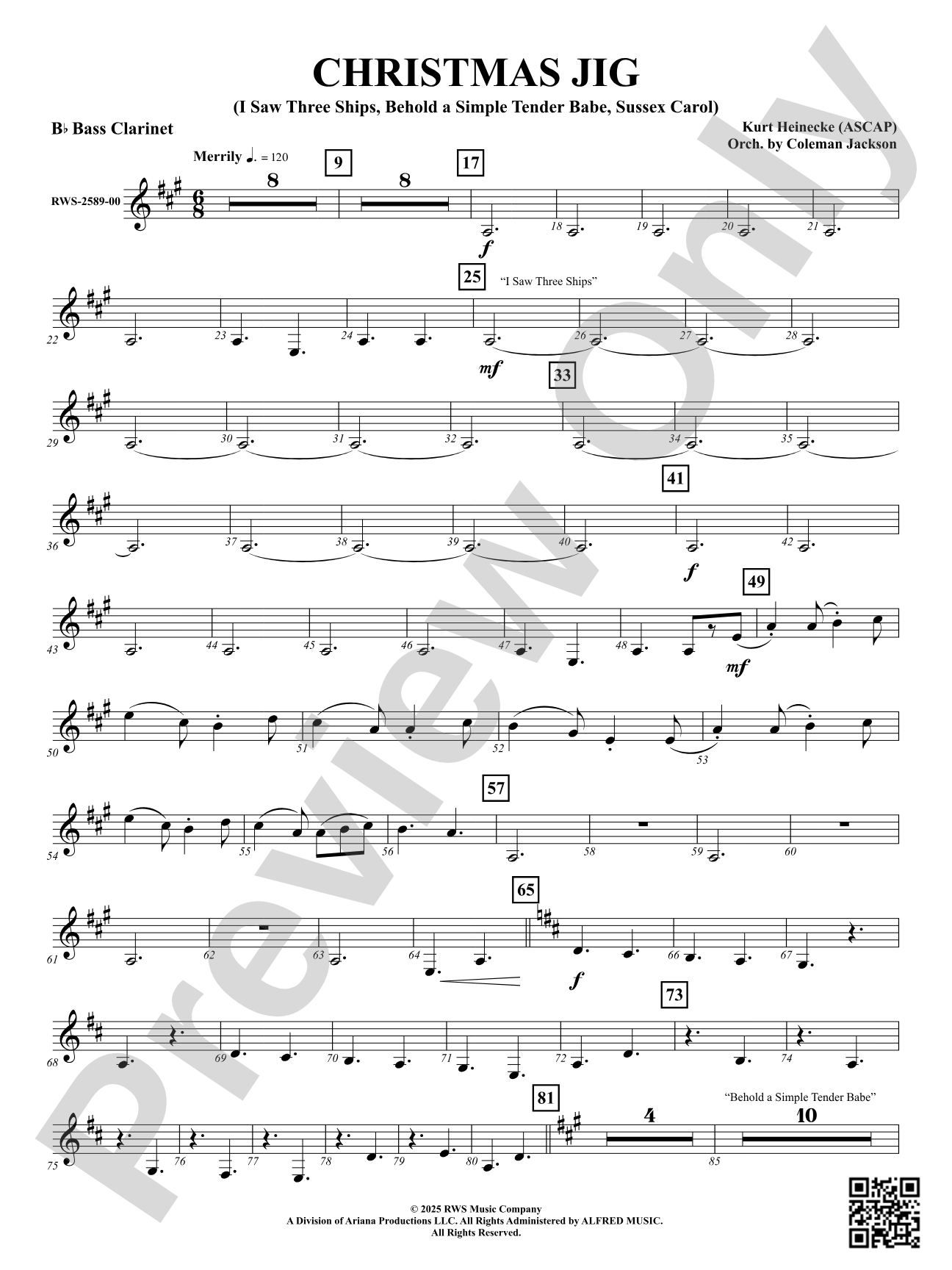 Christmas Jig (I Saw Three Ships, Behold a Simple Tender Babe, Sussex Carol): B-flat Bass Clarinet