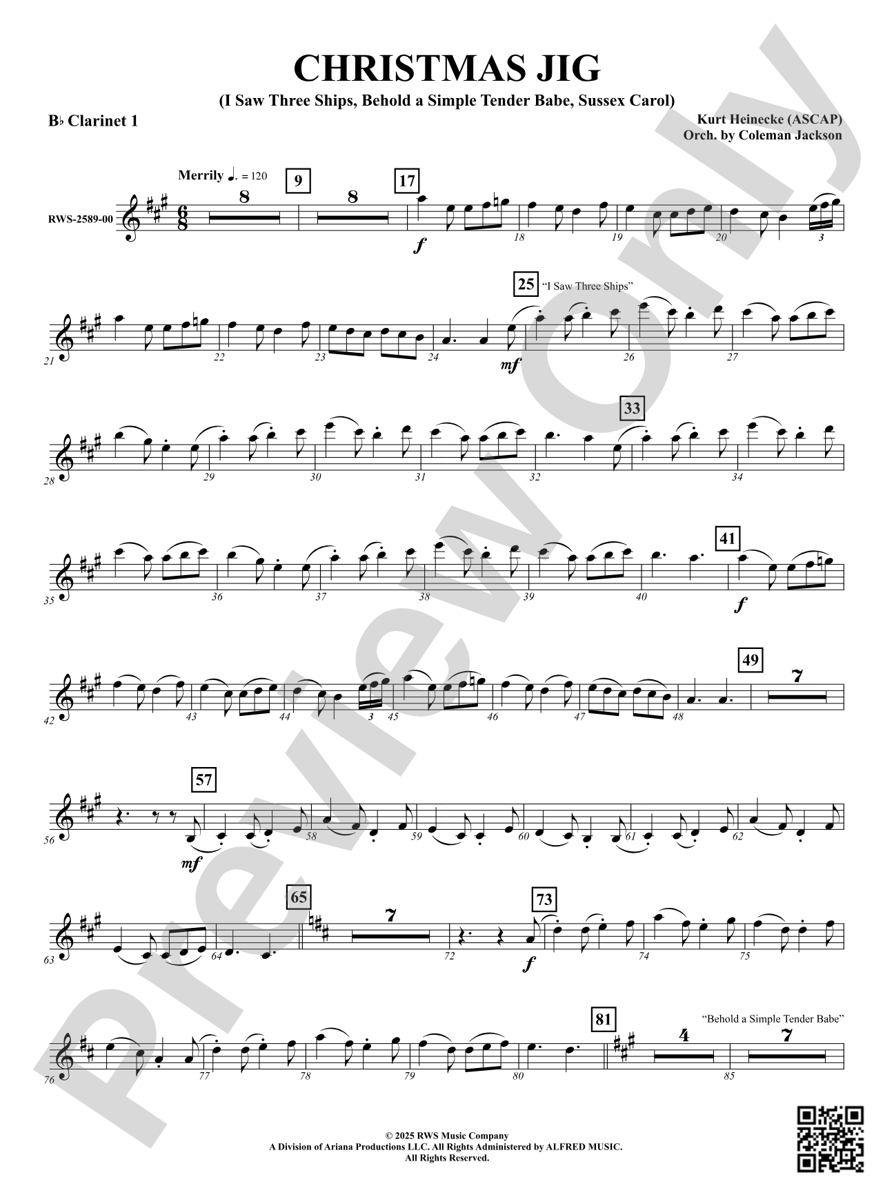 Christmas Jig (I Saw Three Ships, Behold a Simple Tender Babe, Sussex Carol): 1st B-flat Clarinet