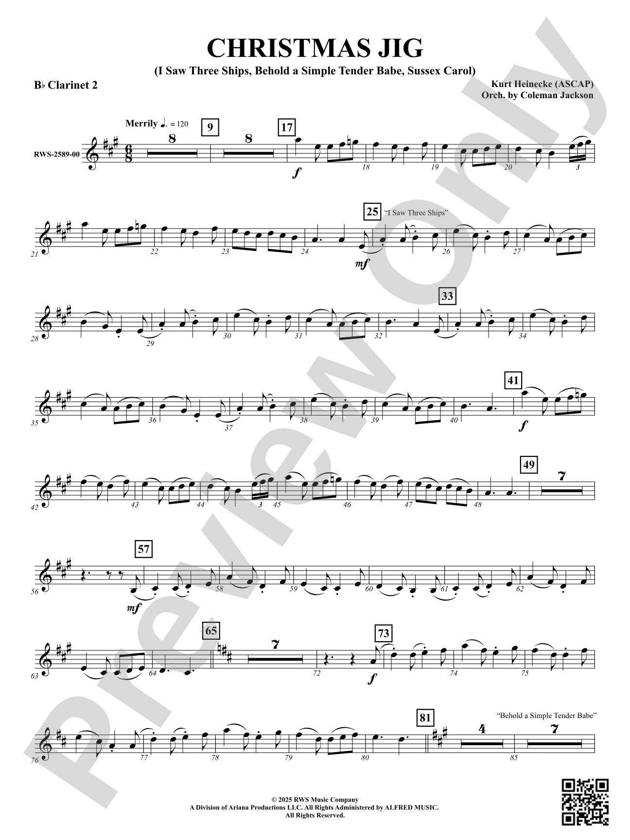 Christmas Jig (I Saw Three Ships, Behold a Simple Tender Babe, Sussex Carol): 2nd B-flat Clarinet