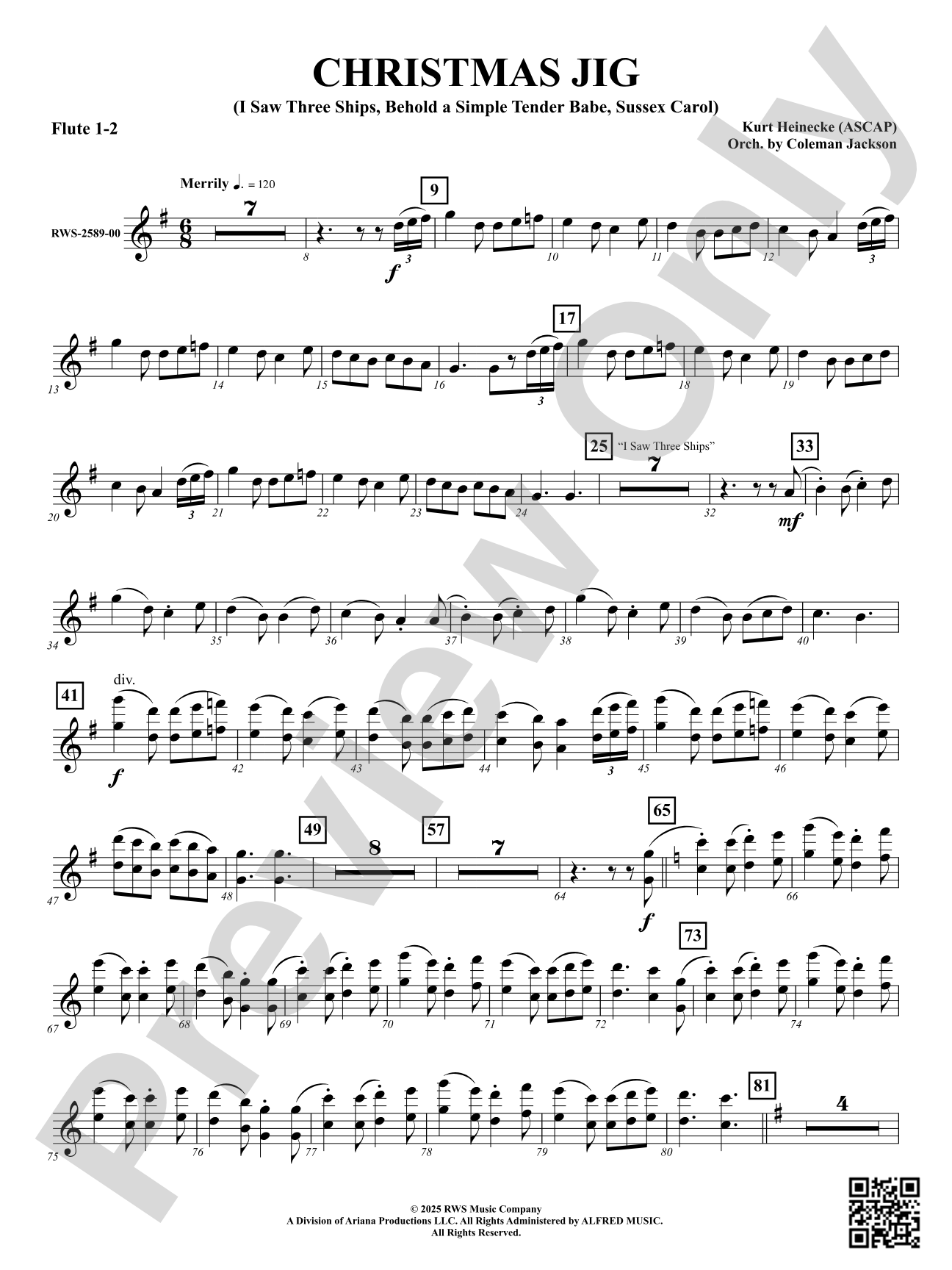 Christmas Jig (I Saw Three Ships, Behold a Simple Tender Babe, Sussex Carol): 1st & 2nd Flute
