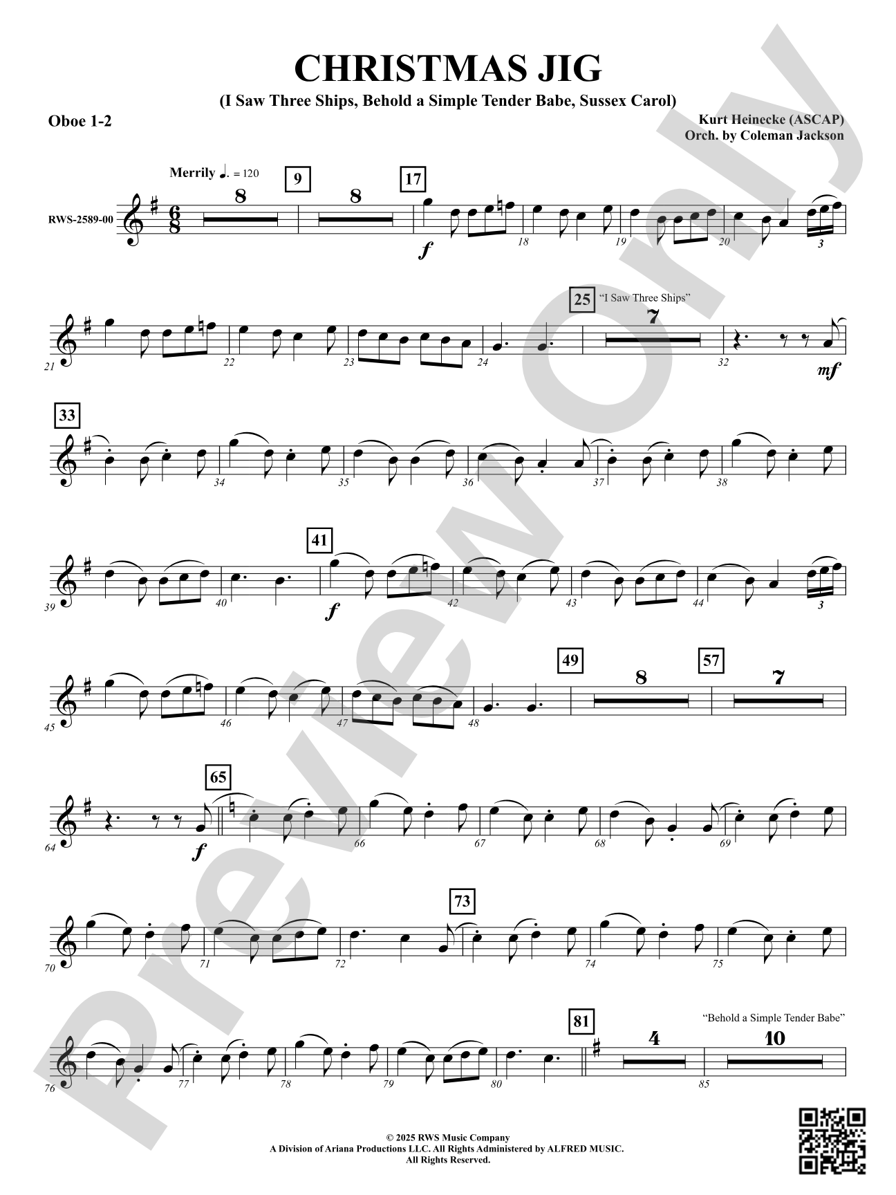 Christmas Jig (I Saw Three Ships, Behold a Simple Tender Babe, Sussex Carol): 1st & 2nd Oboe