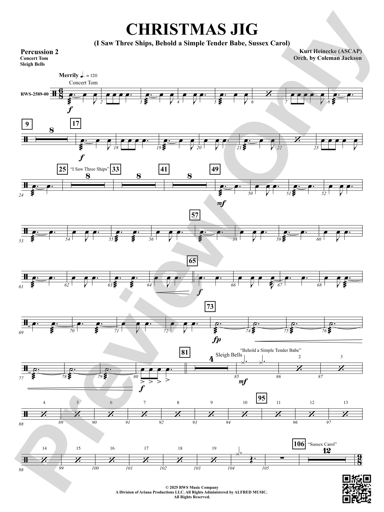 Christmas Jig (I Saw Three Ships, Behold a Simple Tender Babe, Sussex Carol): 2nd Percussion
