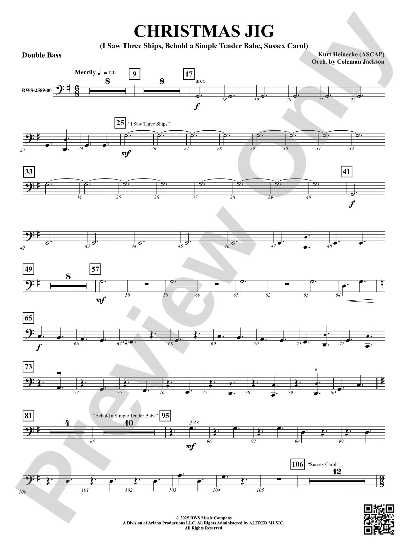 Christmas Jig (I Saw Three Ships, Behold a Simple Tender Babe, Sussex Carol): Double Bass
