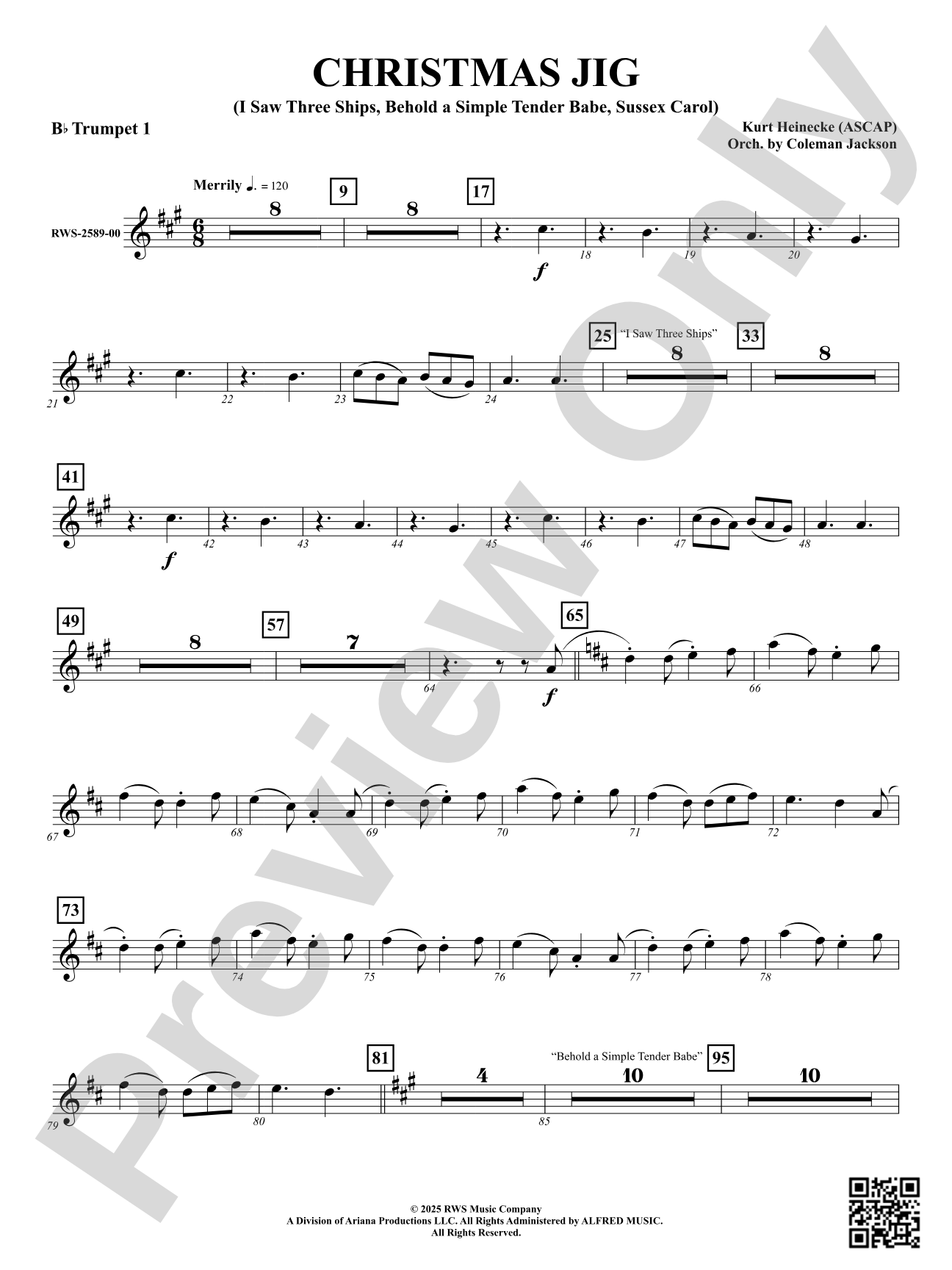 Christmas Jig (I Saw Three Ships, Behold a Simple Tender Babe, Sussex Carol): 1st B-flat Trumpet
