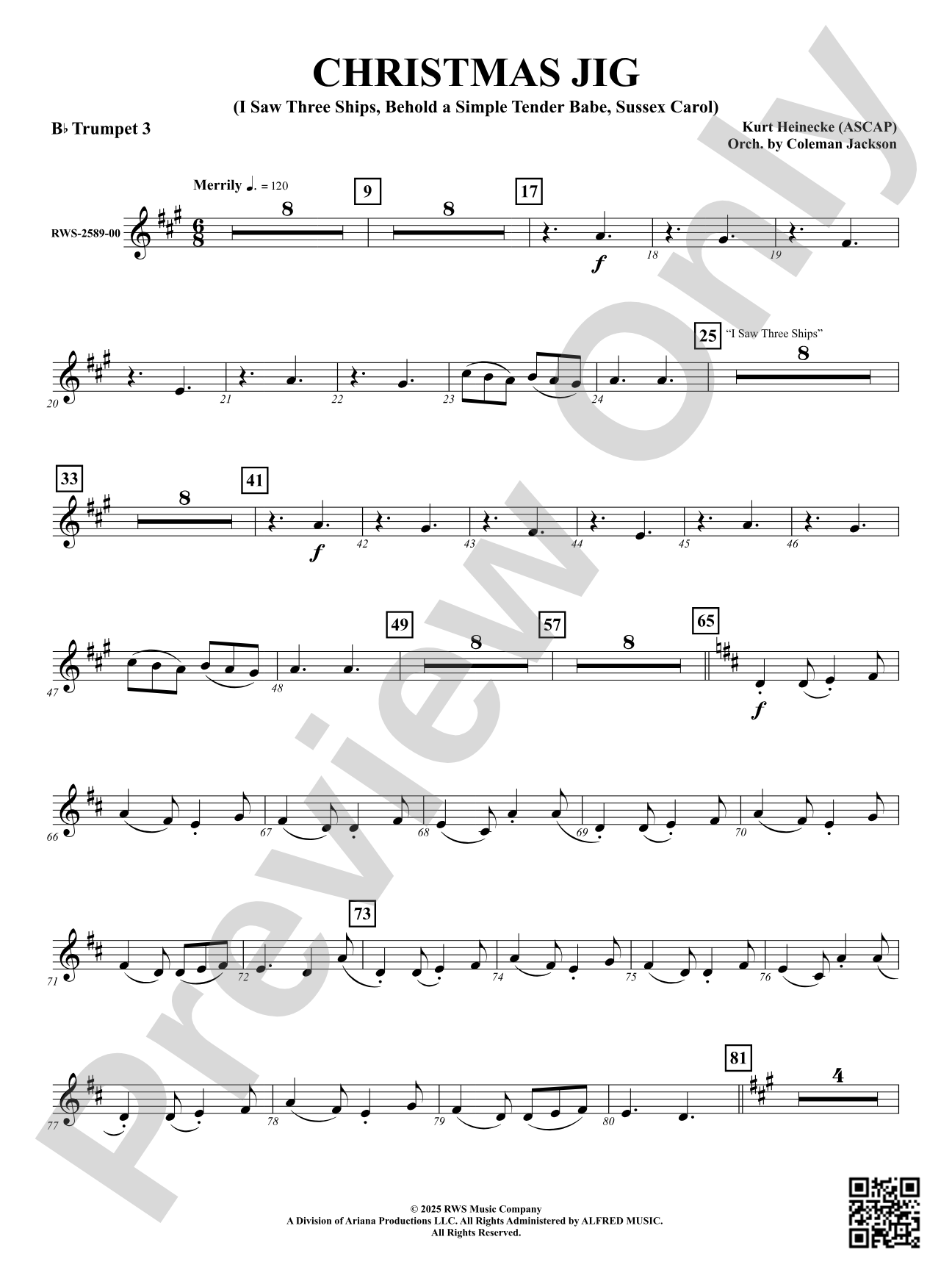 Christmas Jig (I Saw Three Ships, Behold a Simple Tender Babe, Sussex Carol): 3rd B-flat Trumpet