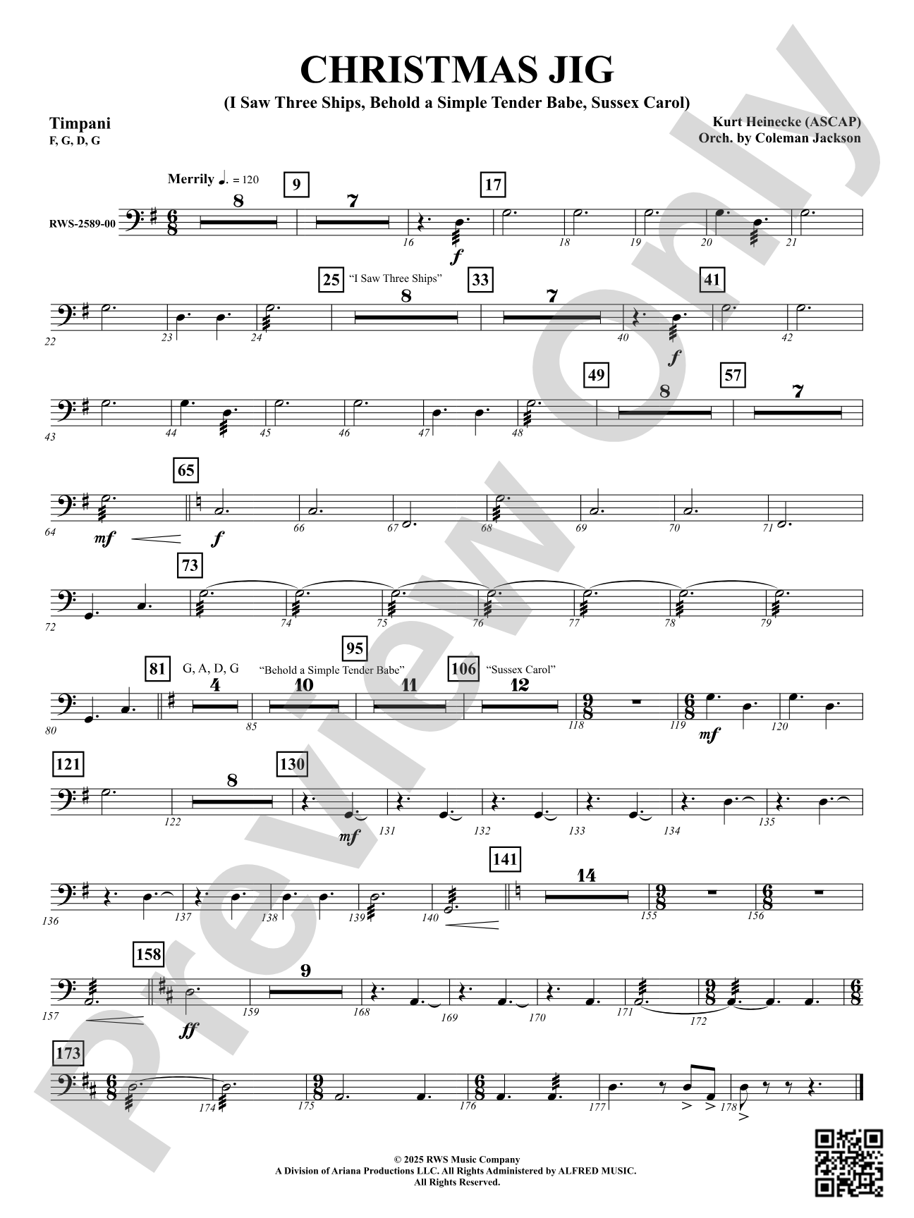Christmas Jig (I Saw Three Ships, Behold a Simple Tender Babe, Sussex Carol): Timpani