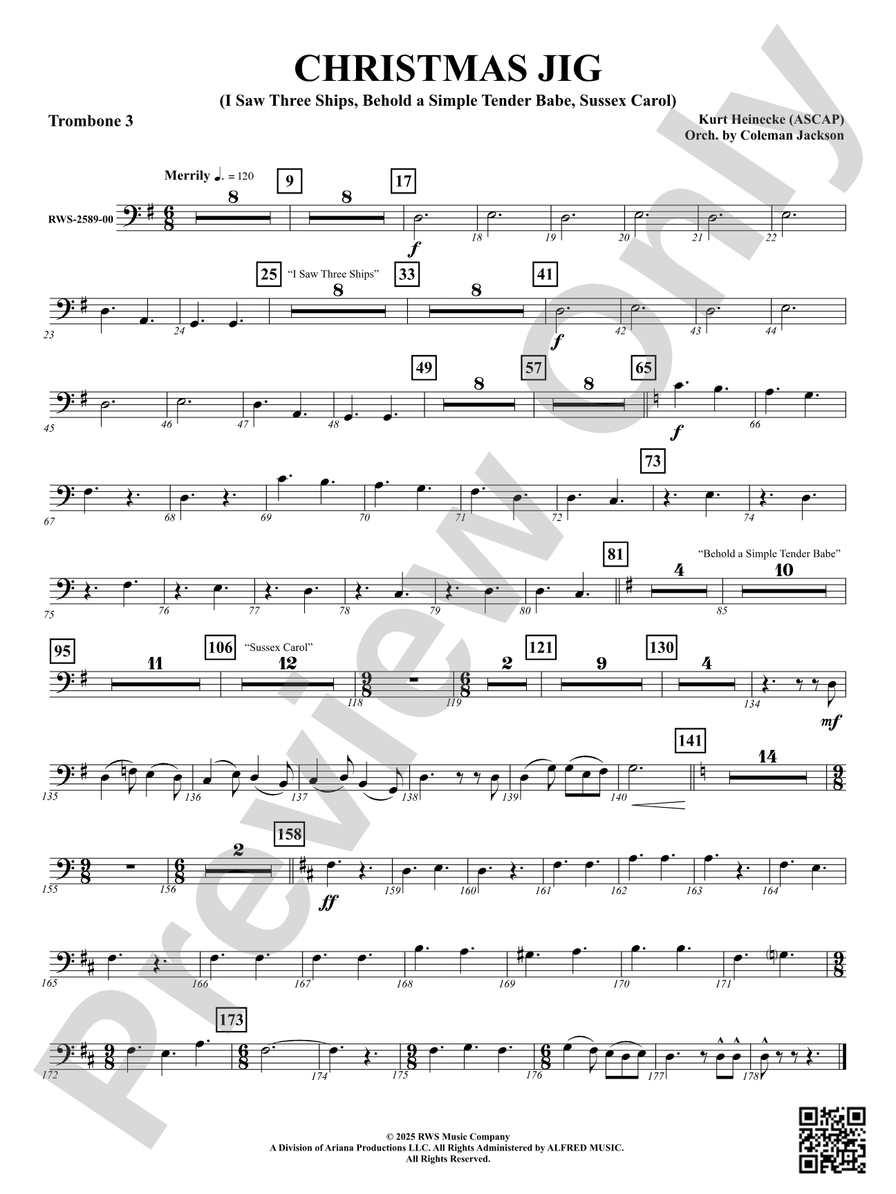 Christmas Jig (I Saw Three Ships, Behold a Simple Tender Babe, Sussex Carol): 3rd Trombone