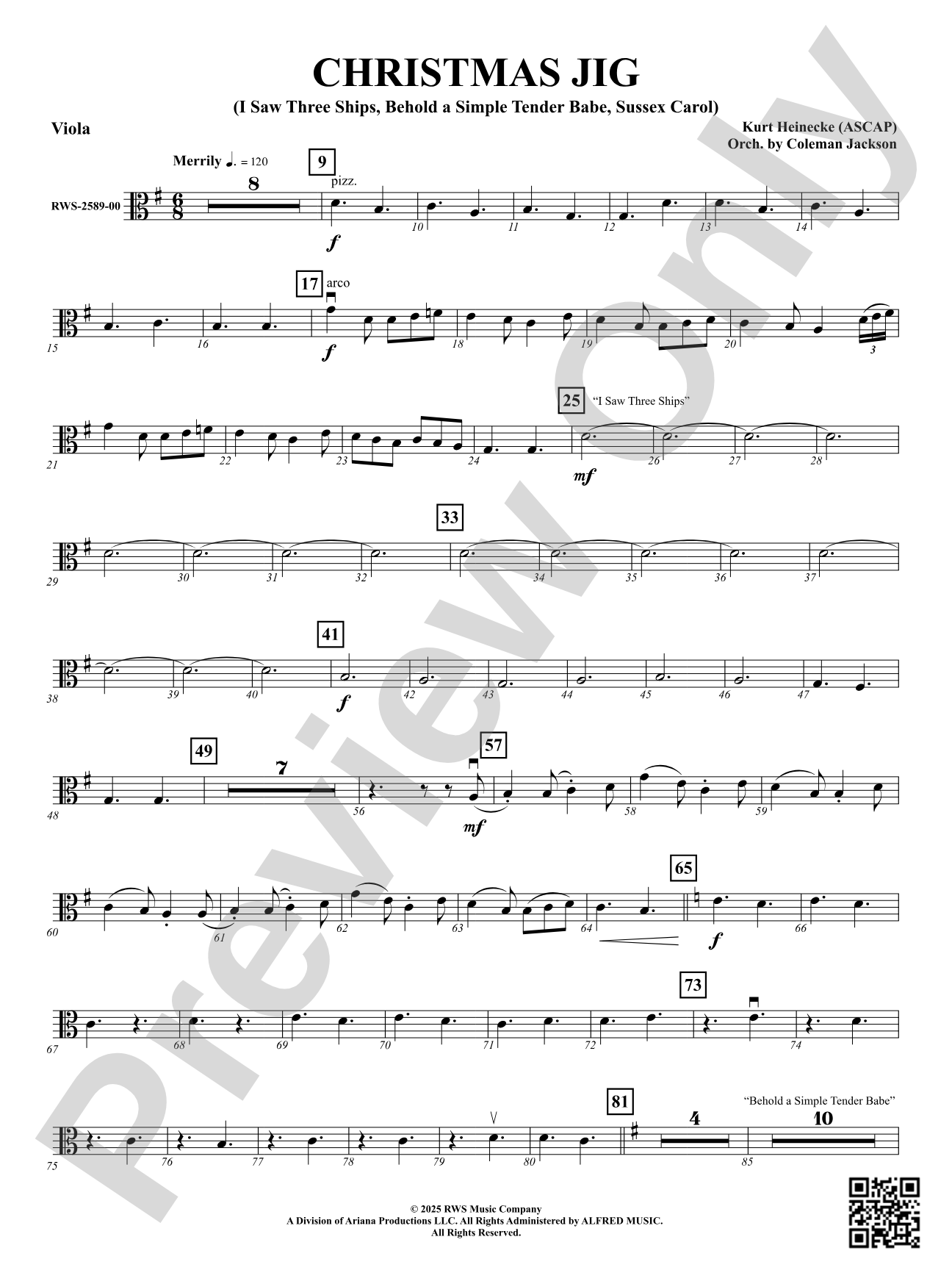 Christmas Jig (I Saw Three Ships, Behold a Simple Tender Babe, Sussex Carol): Viola