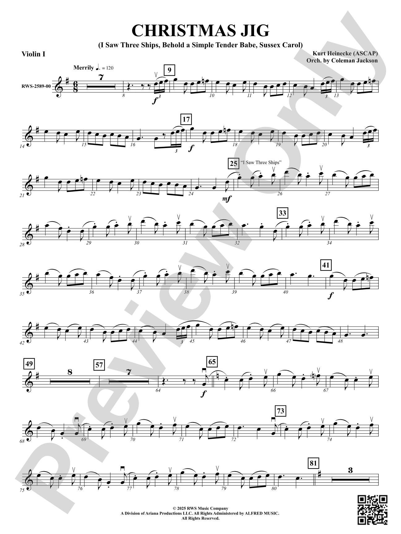 Christmas Jig (I Saw Three Ships, Behold a Simple Tender Babe, Sussex Carol): 1st Violin