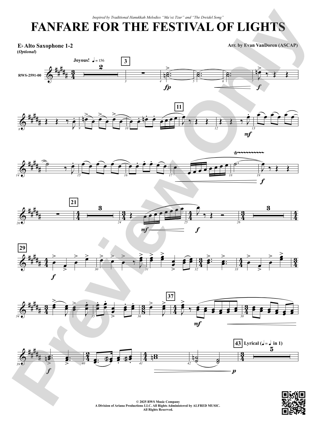 Fanfare For The Festival of Lights: Optional 1st & 2nd E-flat Alto Saxophone