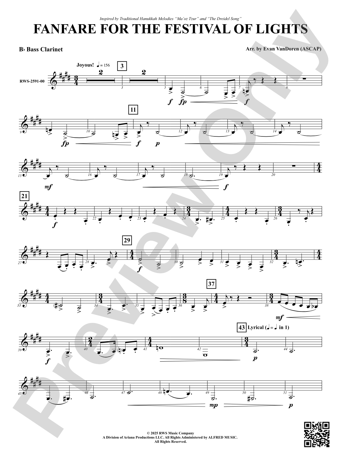 Fanfare For The Festival of Lights: B-flat Bass Clarinet