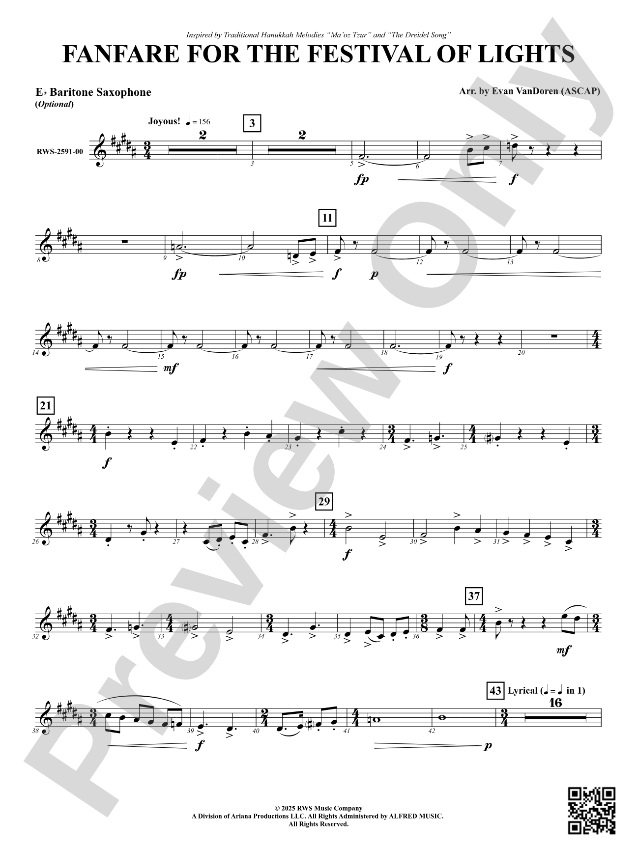 Fanfare For The Festival of Lights: Optional E-flat Baritone Saxophone