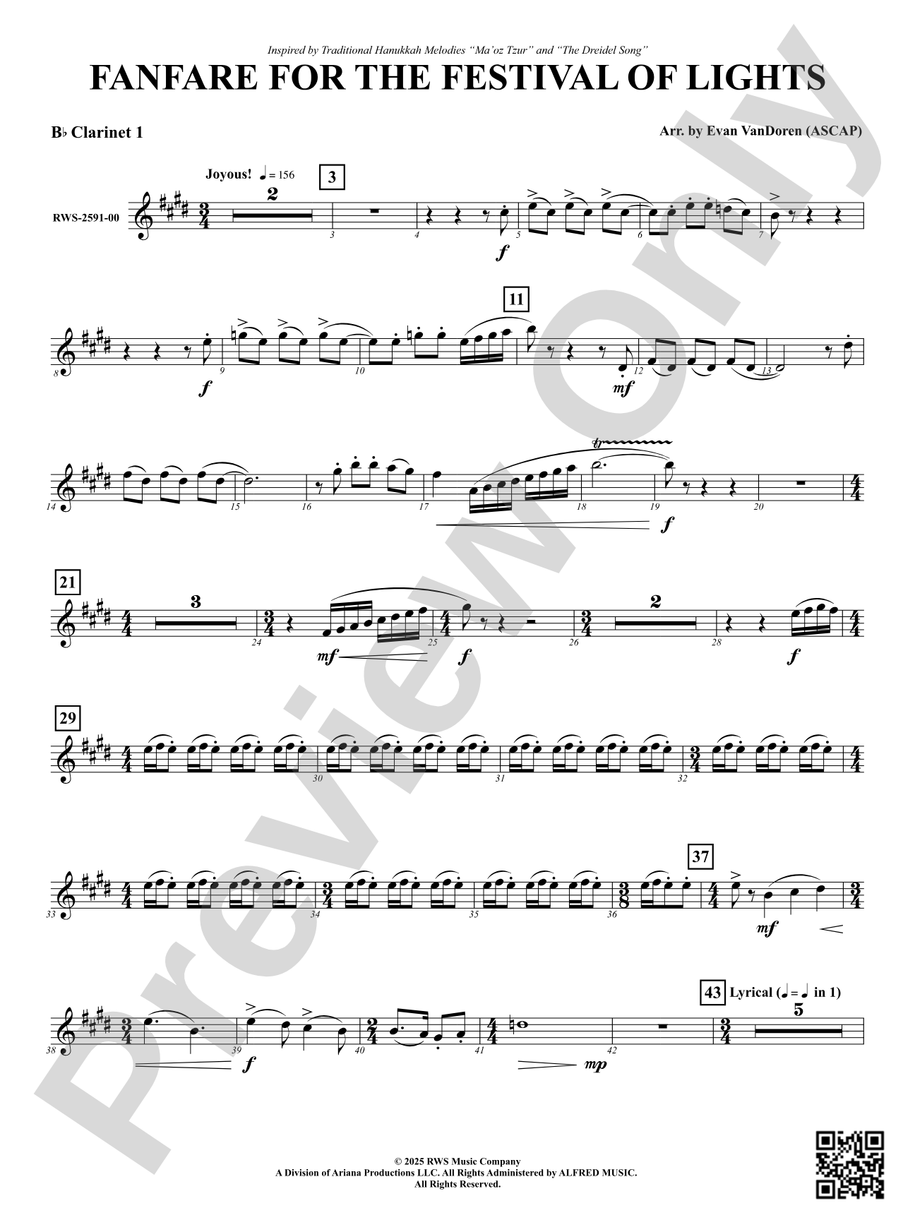 Fanfare For The Festival of Lights: 1st B-flat Clarinet