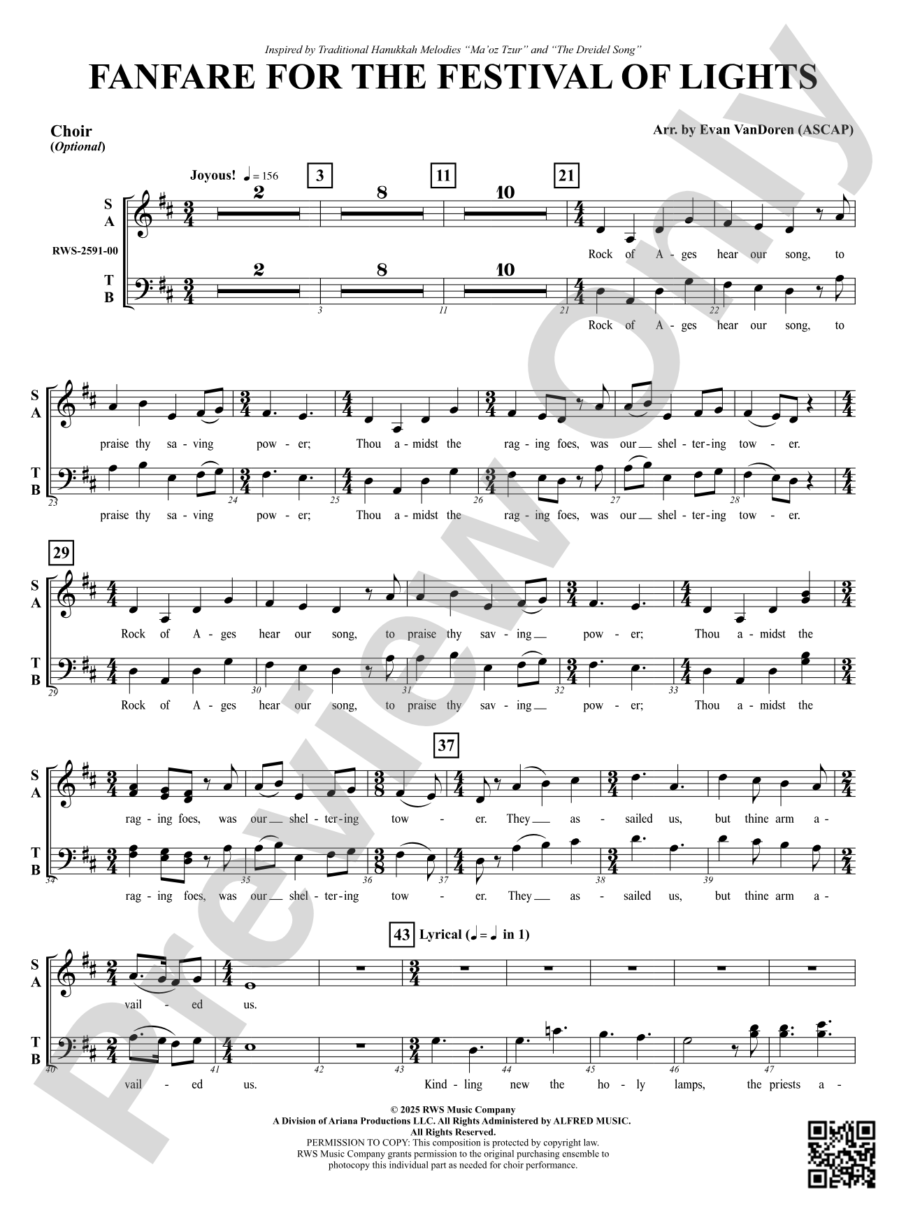 Fanfare For The Festival of Lights: Optional Choir