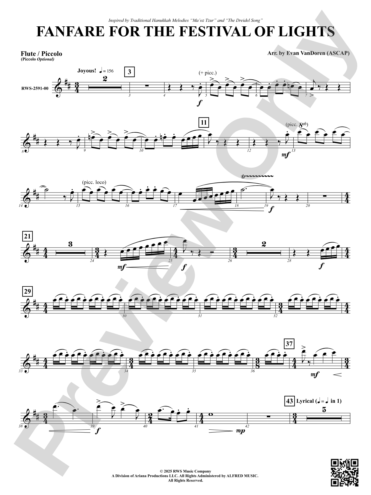 Fanfare For The Festival of Lights: Flute / Piccolo (Piccolo Optional)