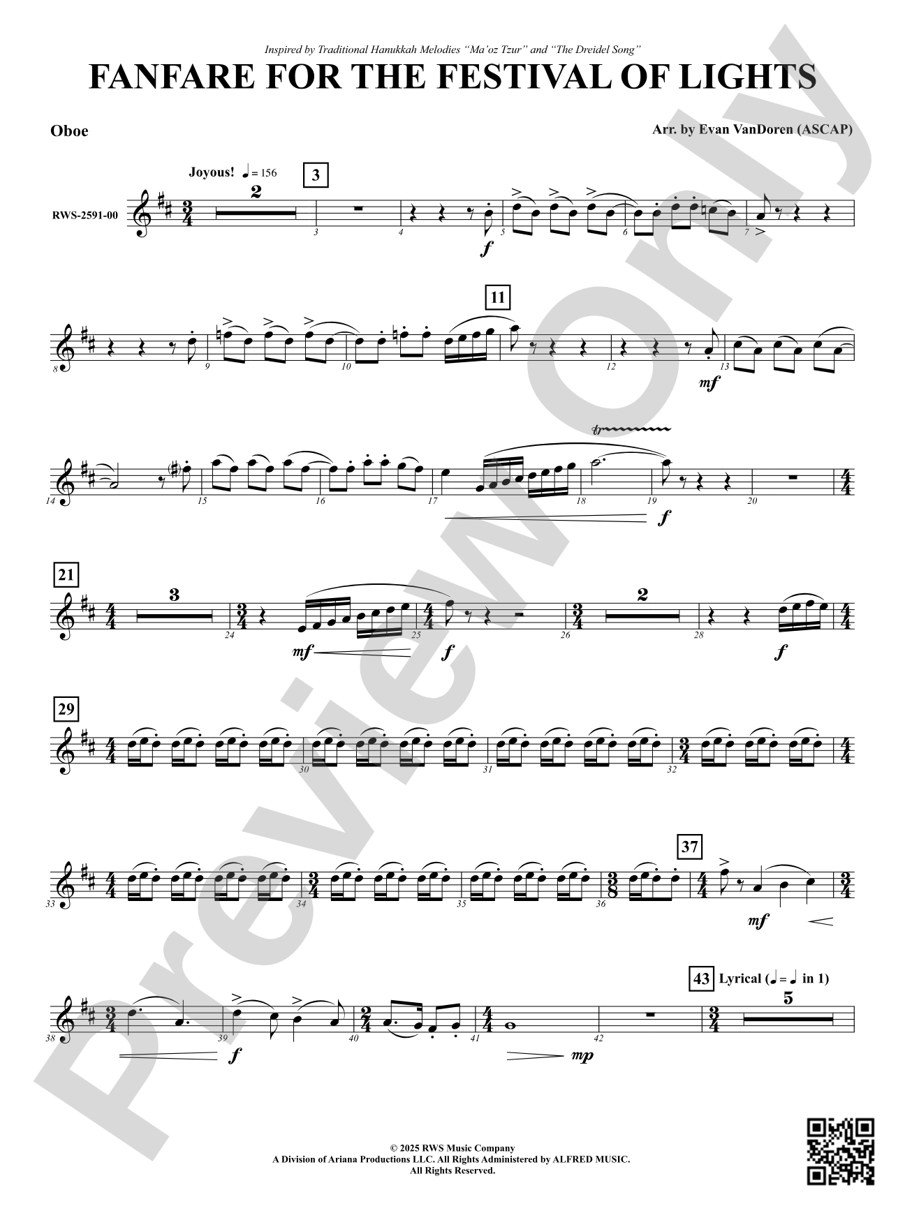 Fanfare For The Festival of Lights: Oboe