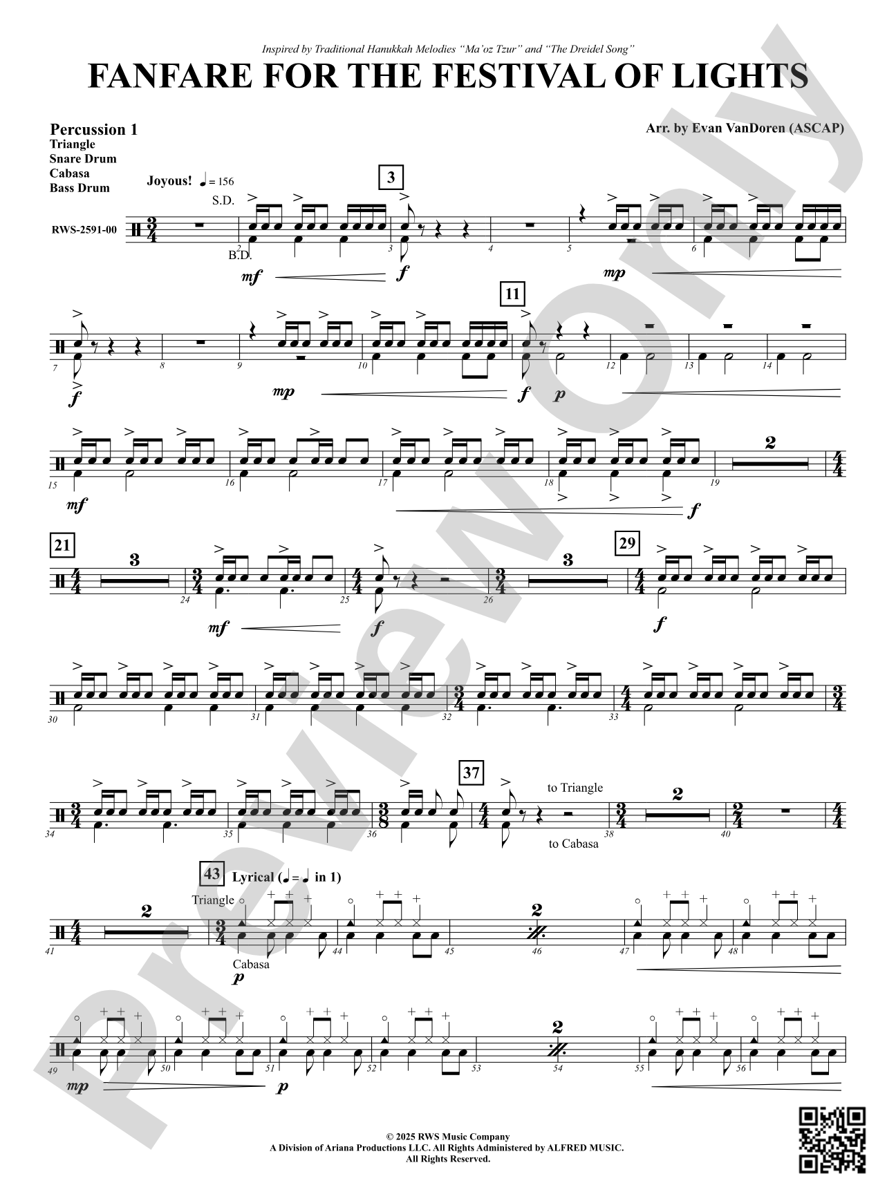 Fanfare For The Festival of Lights: 1st Percussion