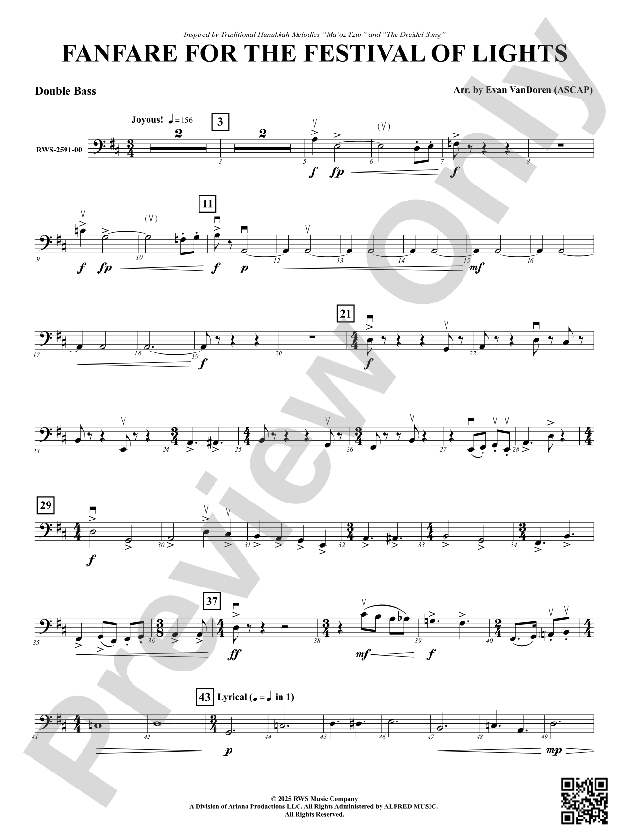 Fanfare For The Festival of Lights: Double Bass