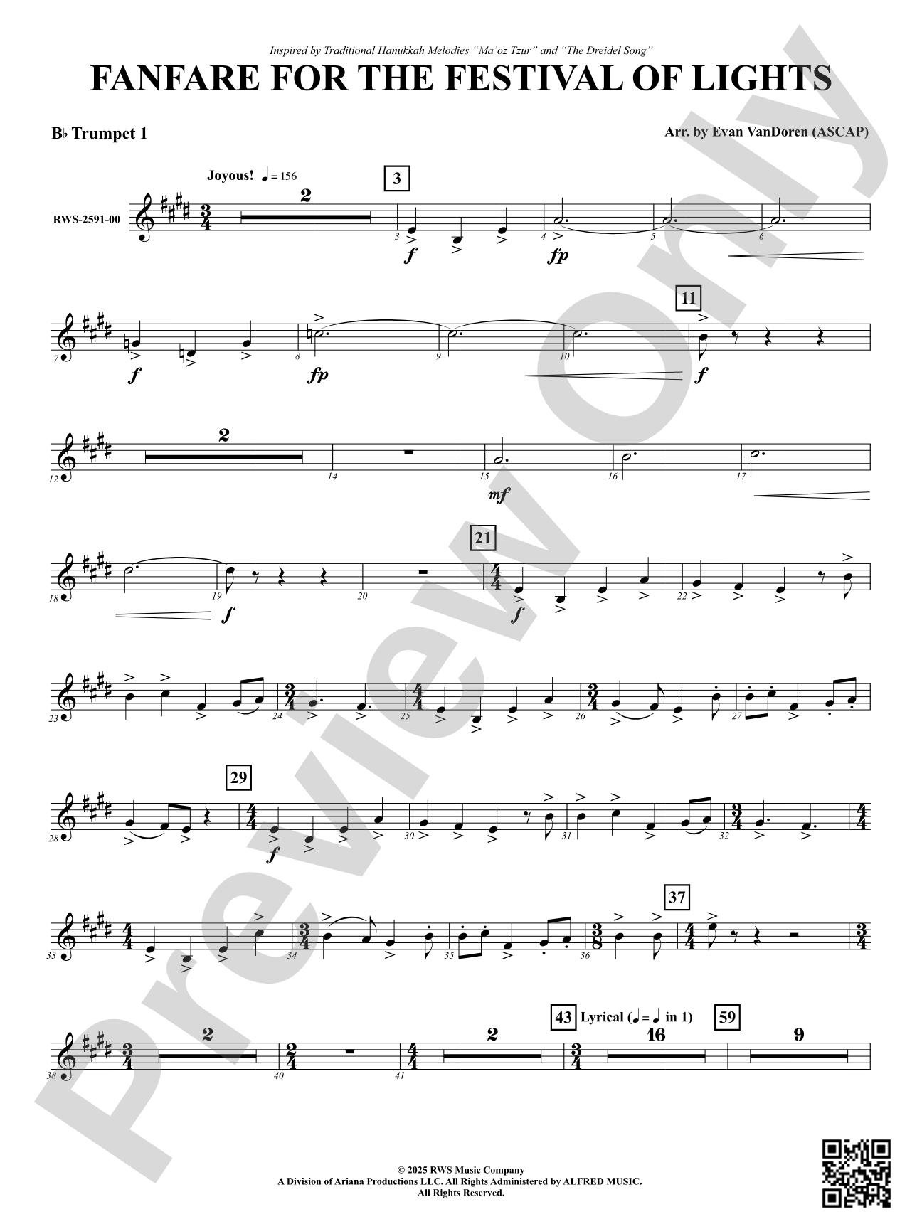 Fanfare For The Festival of Lights: 1st B-flat Trumpet