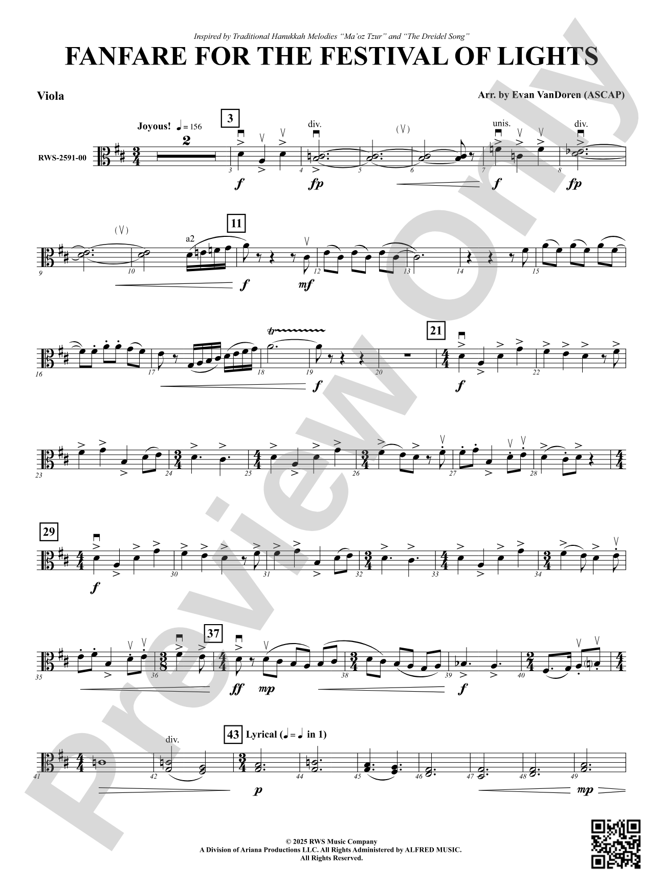 Fanfare For The Festival of Lights: Viola