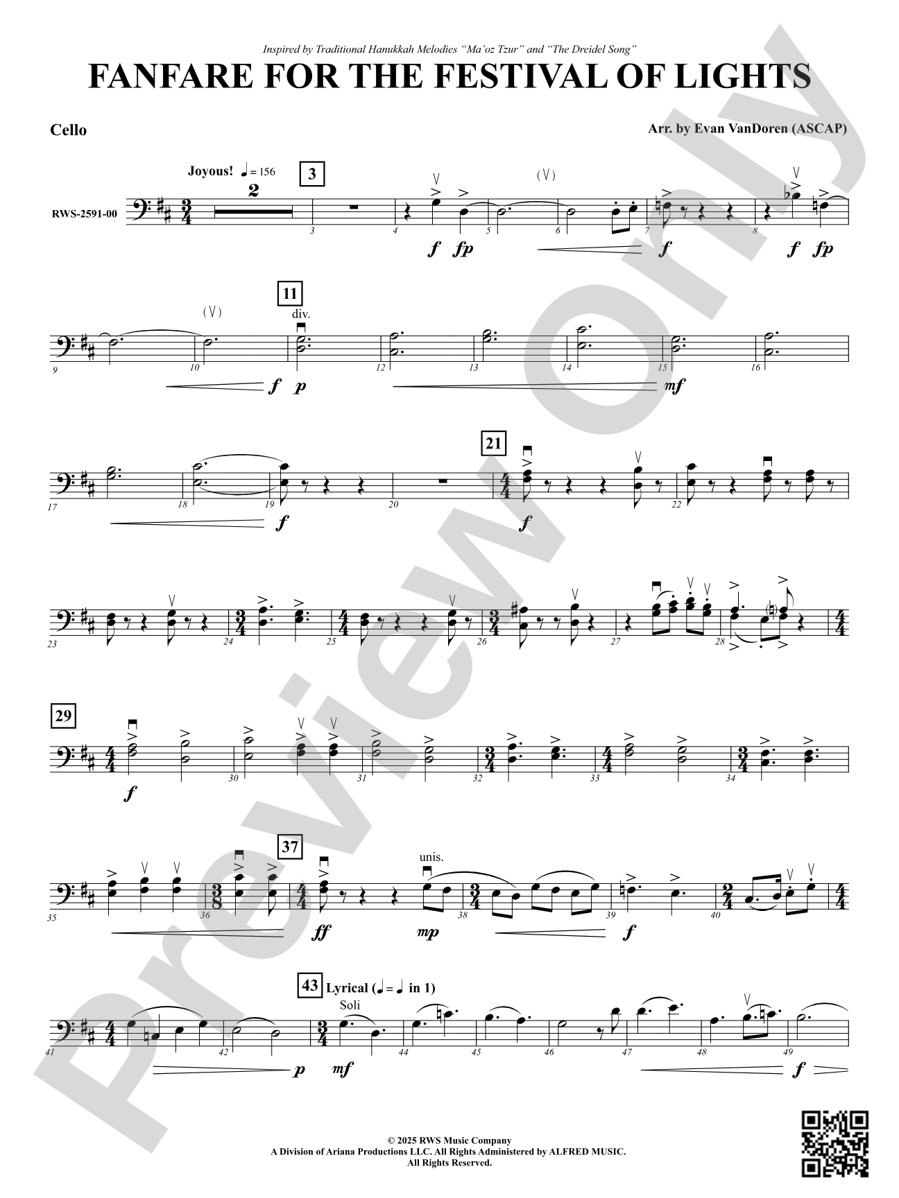 Fanfare For The Festival of Lights: Cello