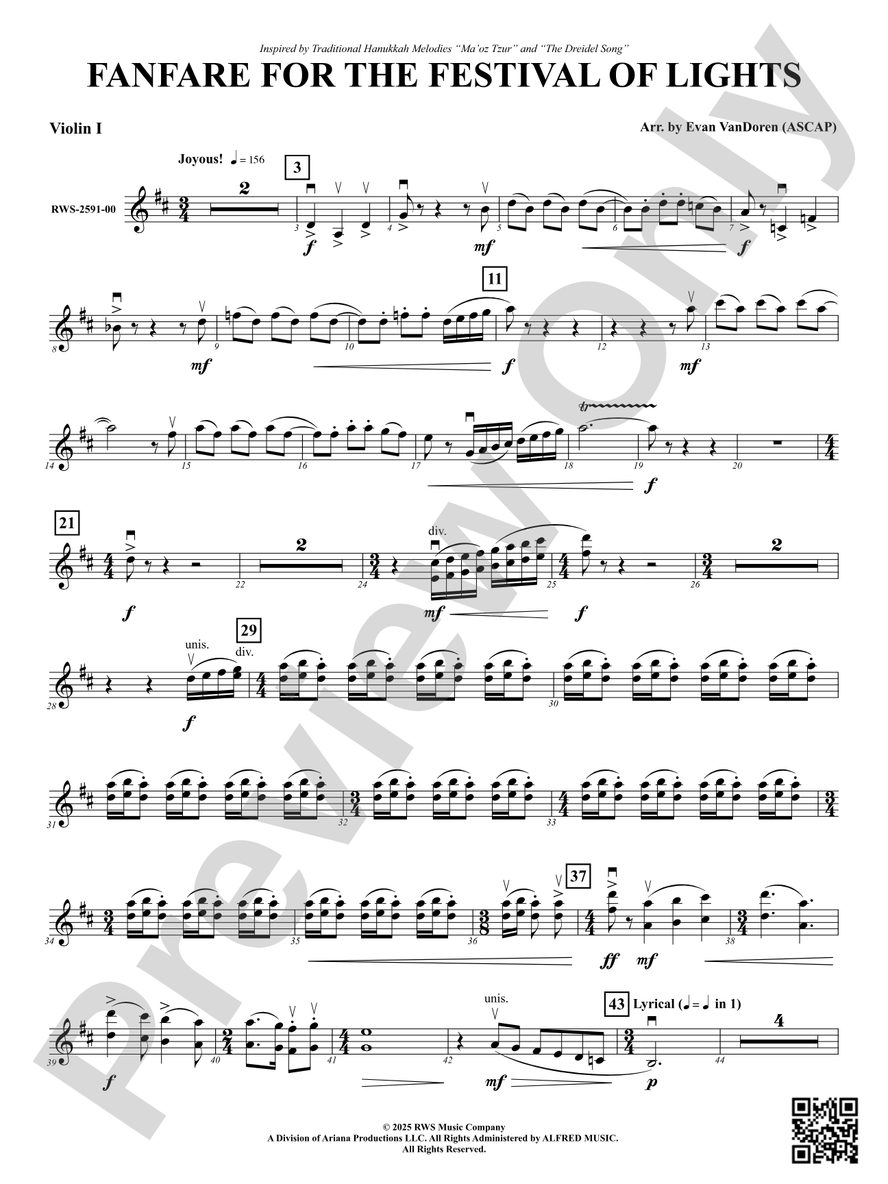 Fanfare For The Festival of Lights: 1st Violin