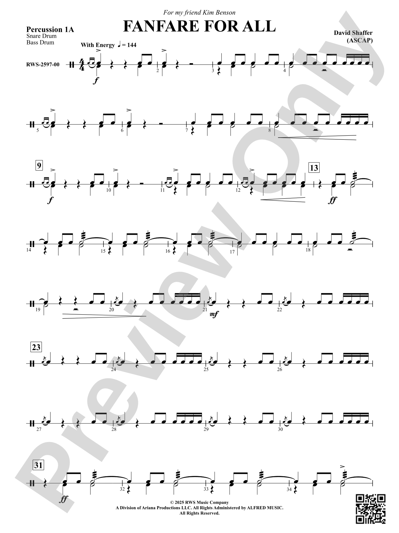 Fanfare For All: Percussion 1A