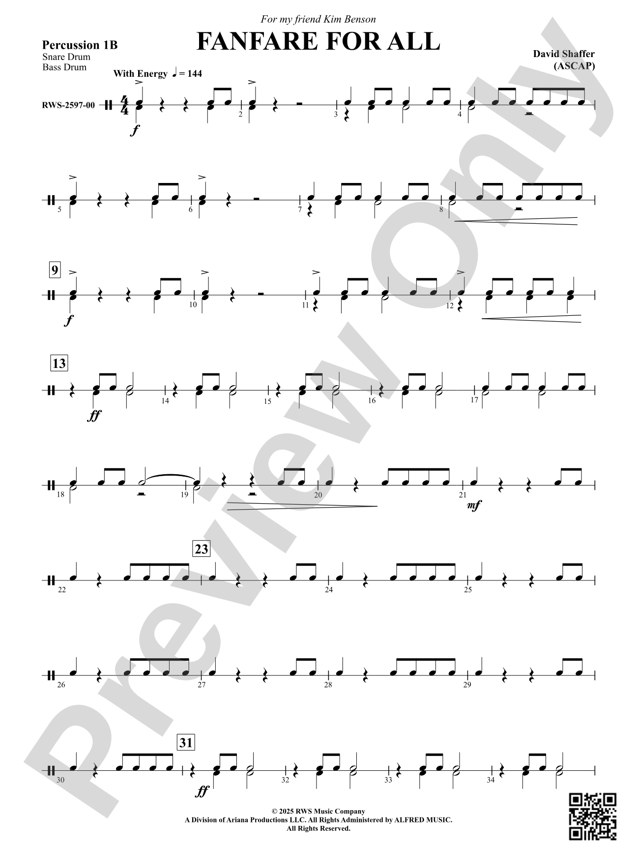 Fanfare For All: Percussion 1B