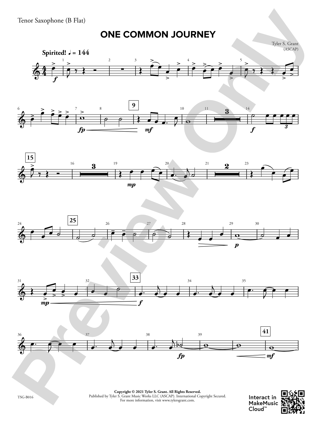 One Common Journey: B-flat Tenor Saxophone